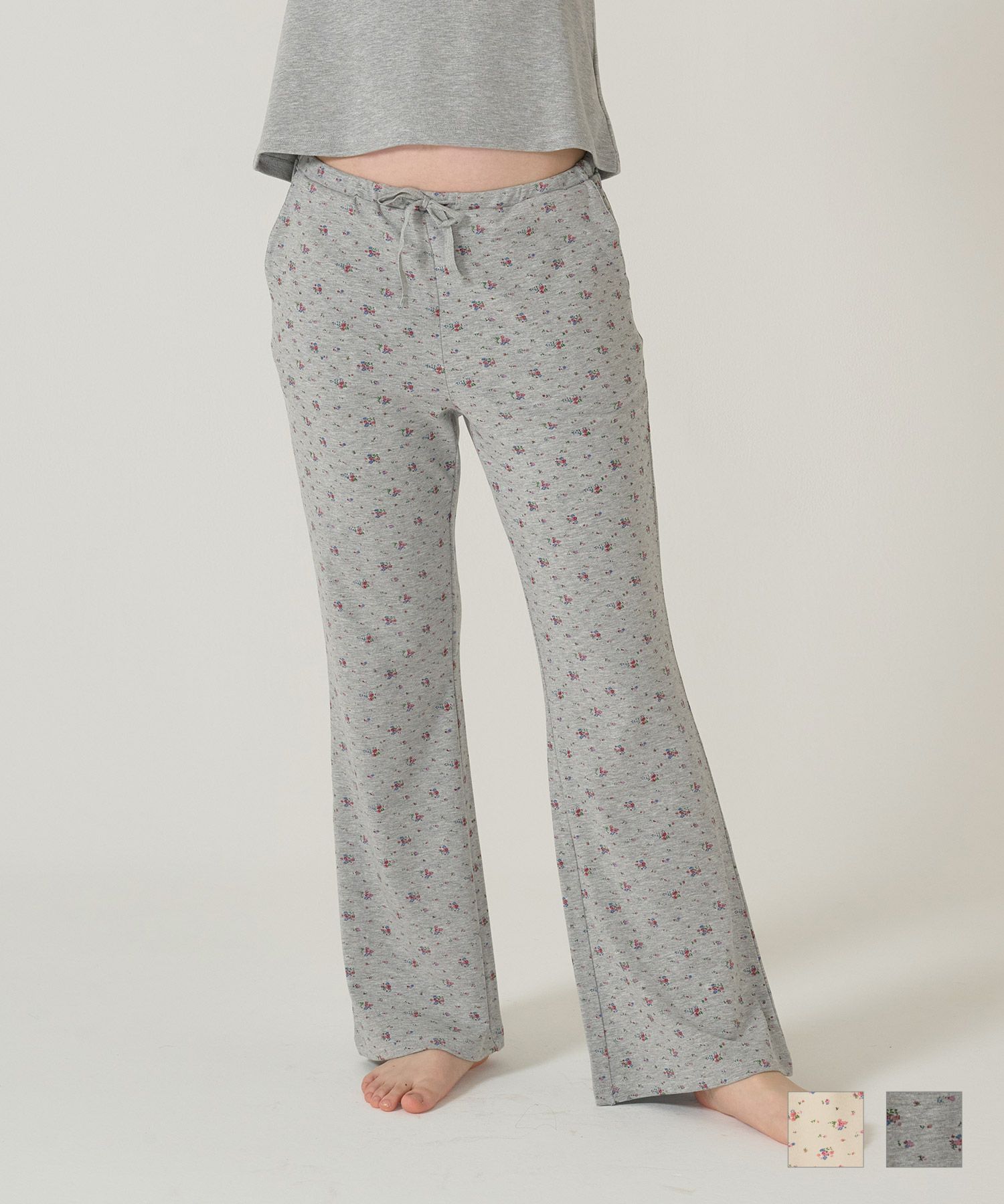 パンツ/フレア/花柄/グレー