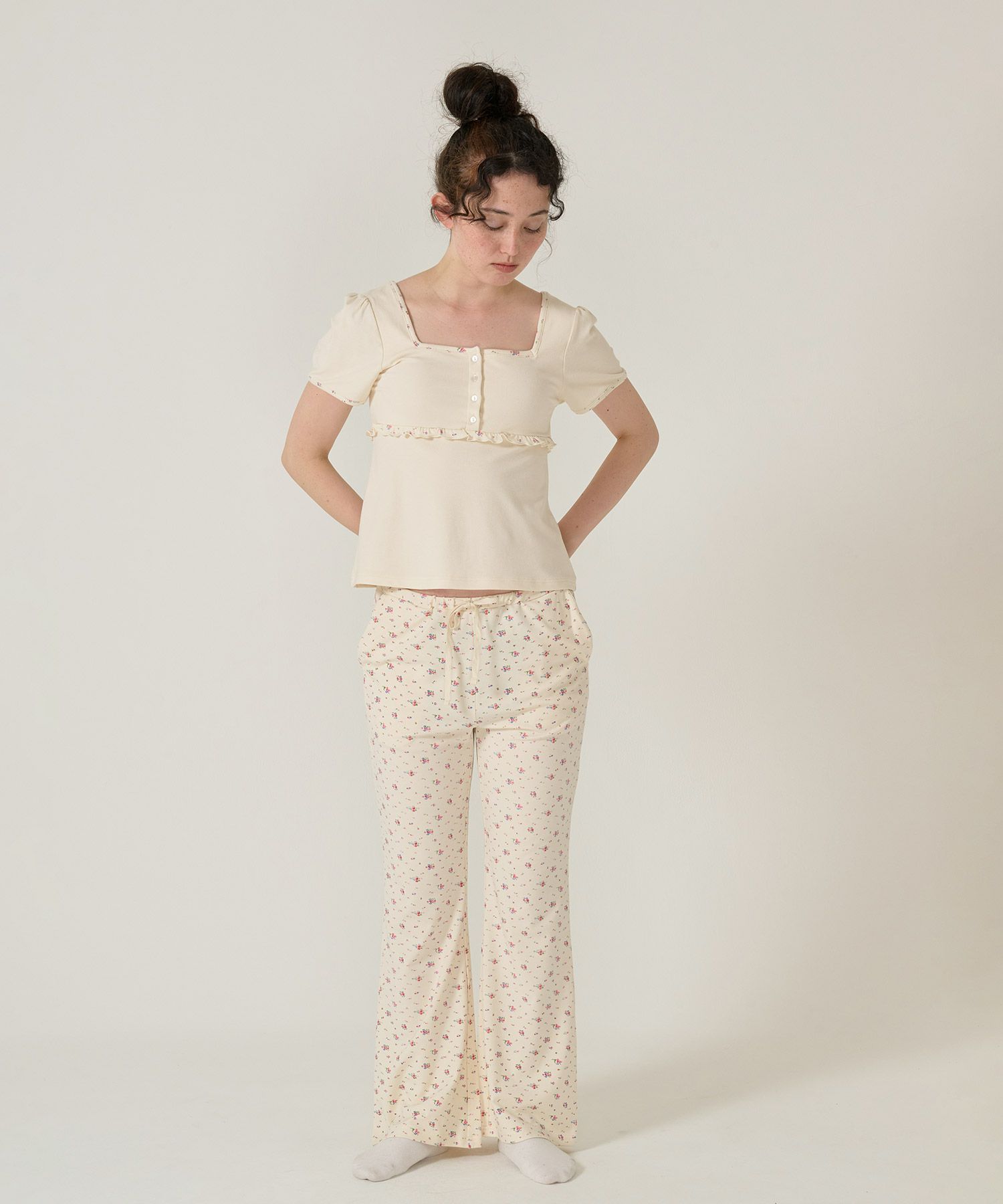 パンツ/フレア/花柄/アイボリー