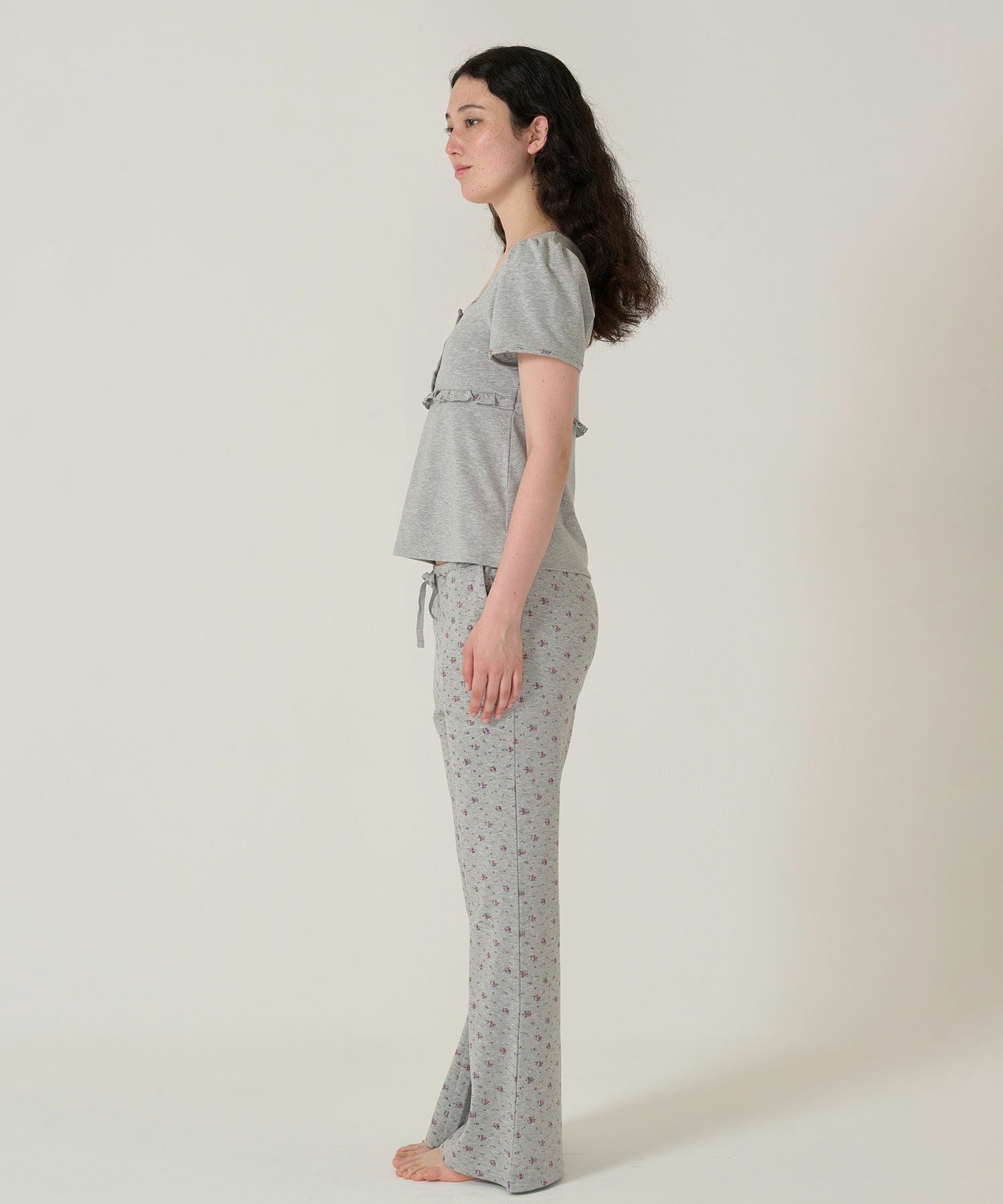 パンツ/フレア/花柄/グレー