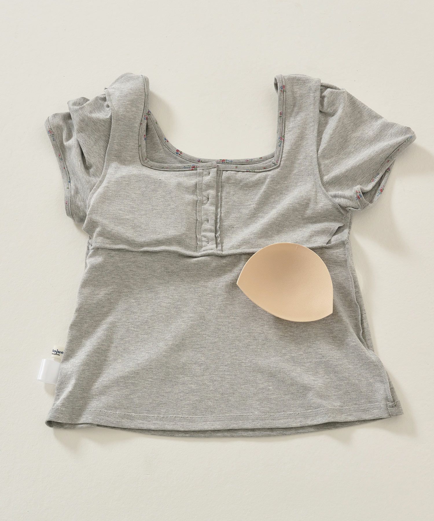 トップス/パッド付/半袖/花柄/グレー