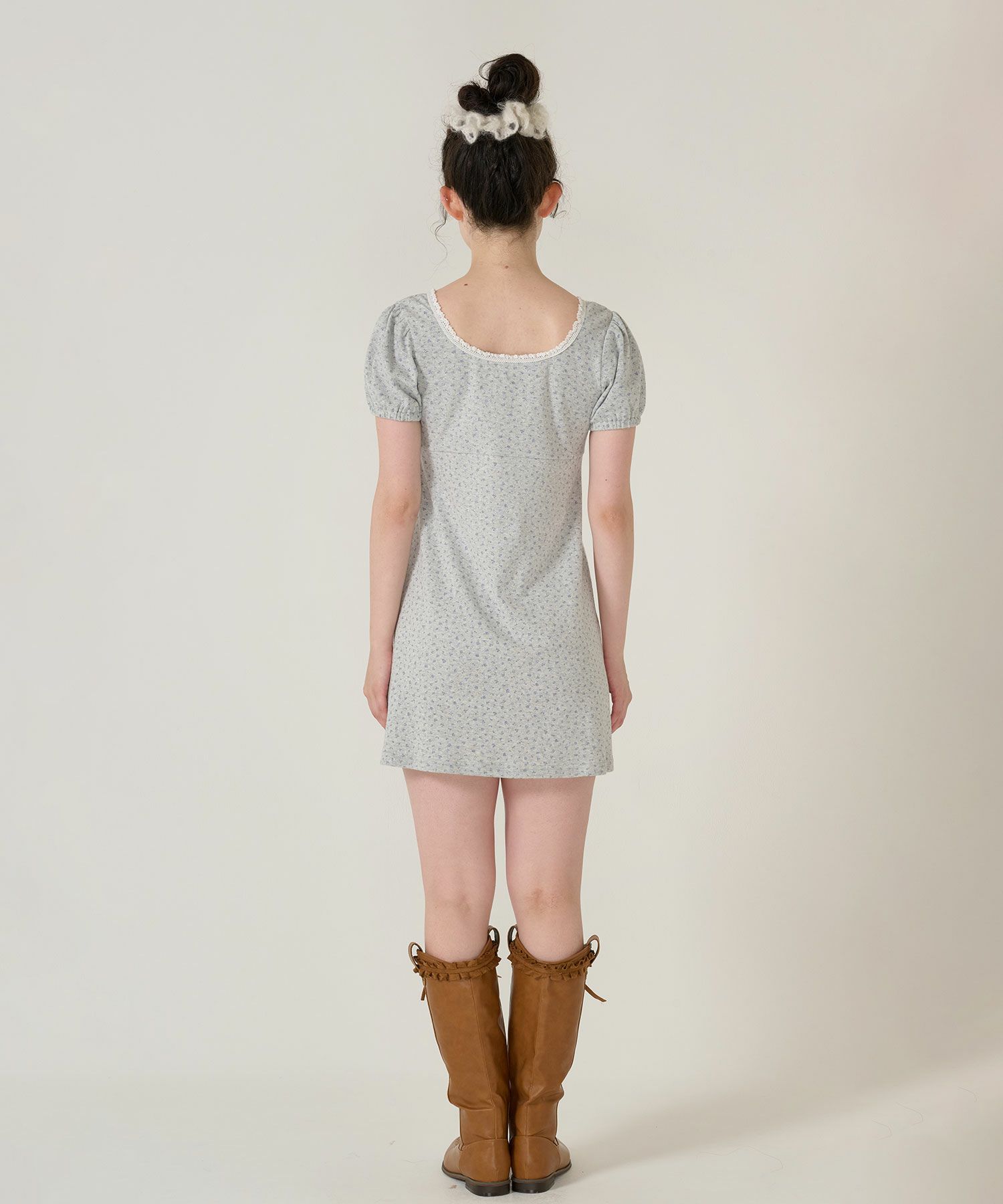 ワンピース/花柄/半袖/グレー