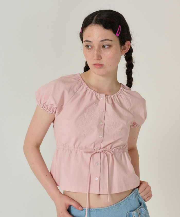 TINAJOJUN トップス アイボリー リボン Summer-SALE タックリボン袖 ブラウス TINA：JOJUN 全3色