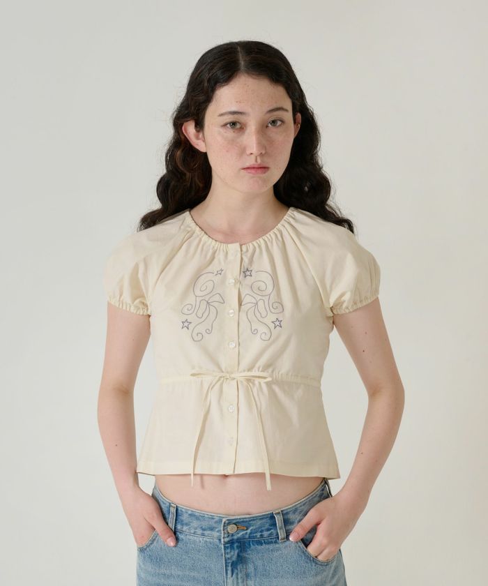 Summer-SALE タックリボン袖 ブラウス TINA：JOJUN 全3色