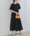 手洗い可ラウンドネックフレアティアードおしゃれフェミニンナチュラル上品大人可愛いきれいめ体型カバー半袖夏ジョイントスペース