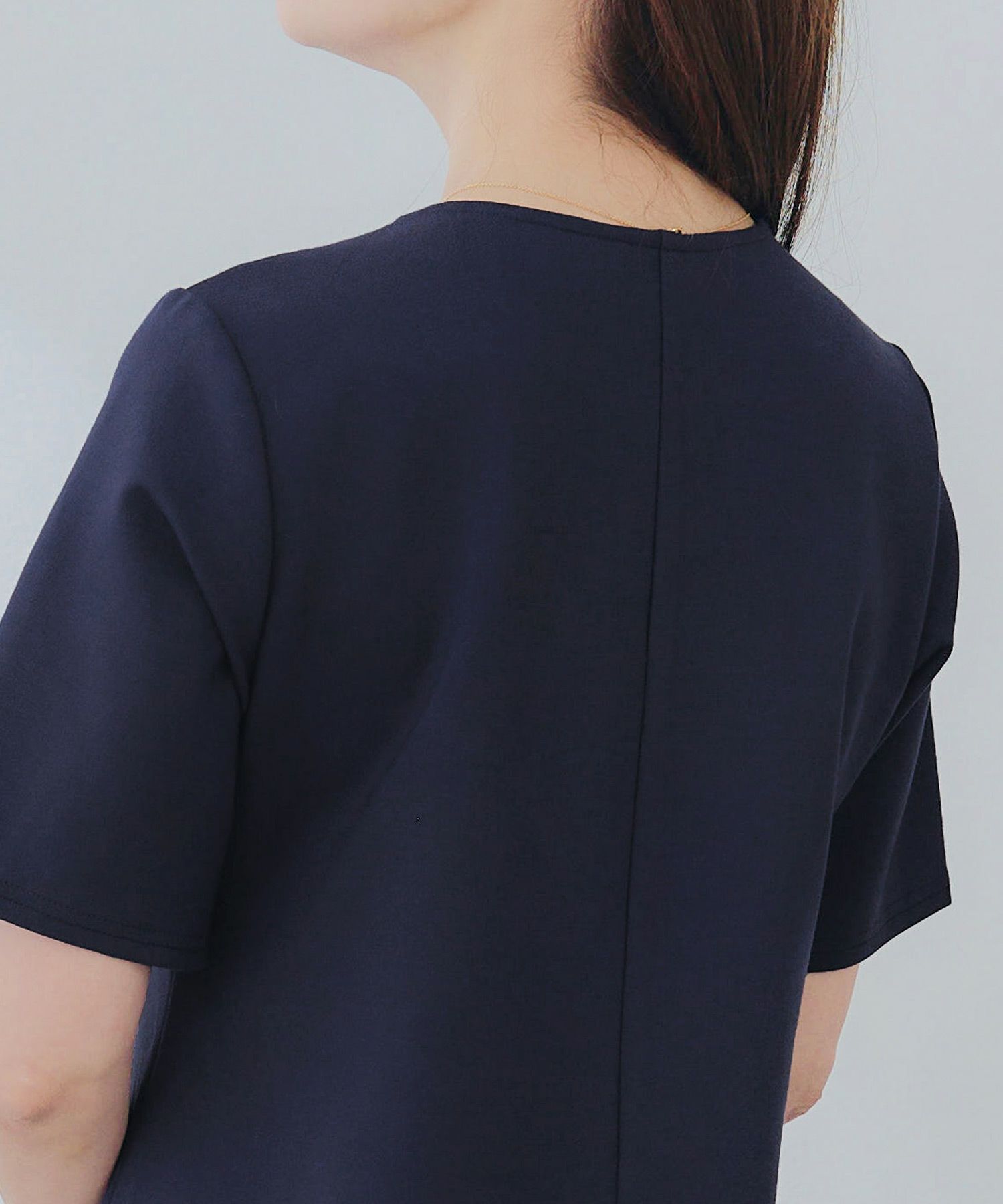 新色追加手洗い可ラウンドネックフレアティアードおしゃれ異素材切り替え上品大人可愛いきれいめ体型カバー半袖夏ジョイントスペース