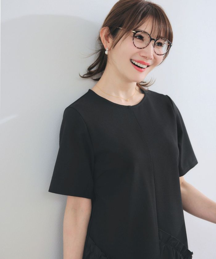 手洗い可ラウンドネックフレアティアードおしゃれフェミニンナチュラル上品大人可愛いきれいめ体型カバー半袖夏ジョイントスペース