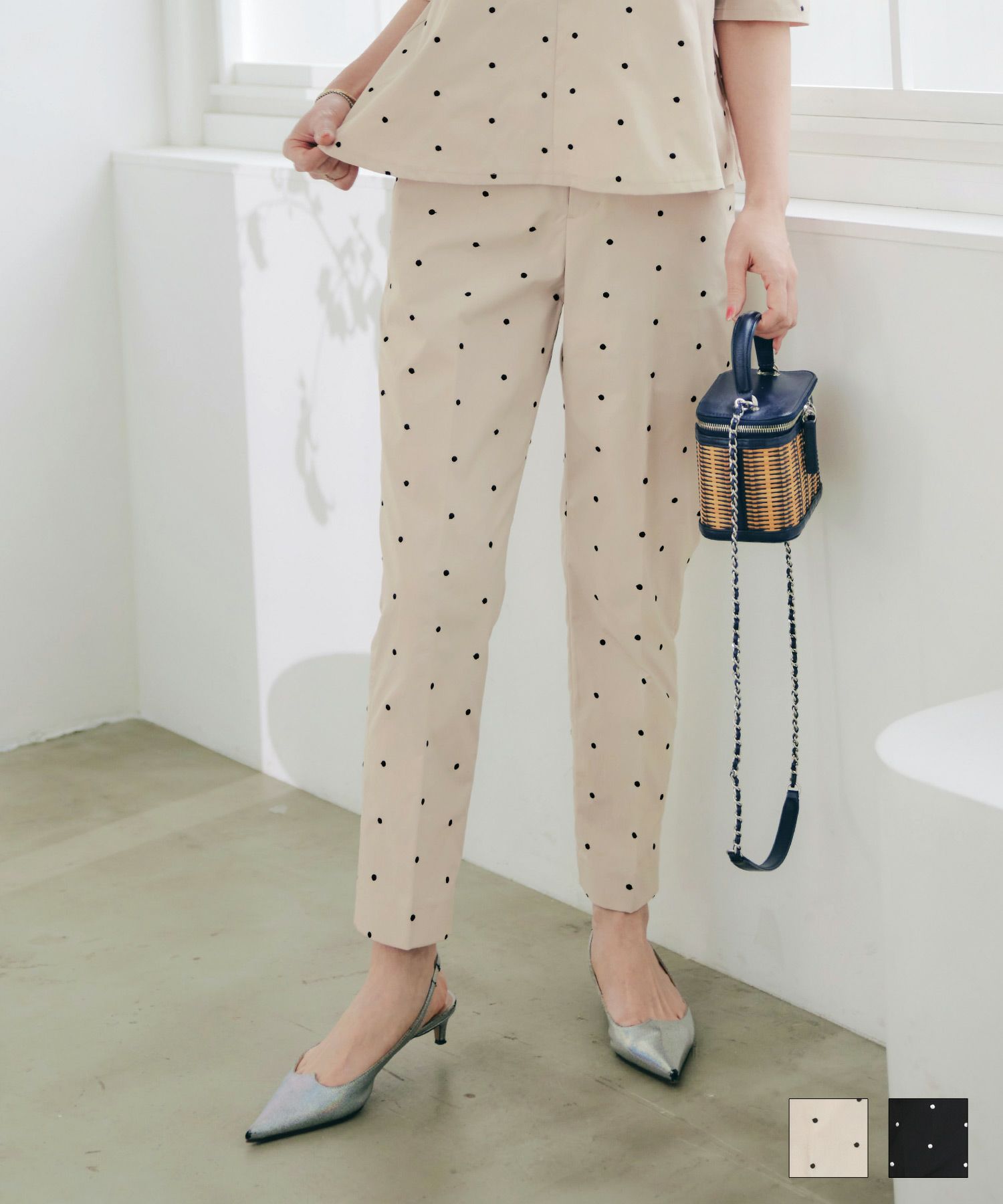 ドット刺しゅうセンタープレスパンツLiala×PG