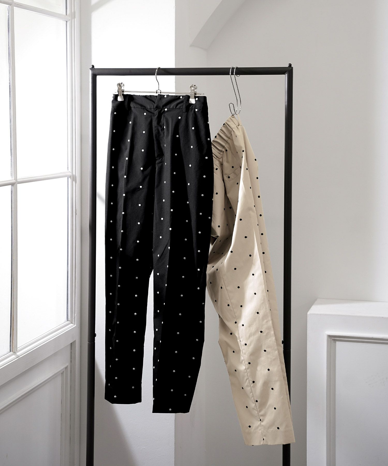 手洗い可セットアップ対応可水玉かわいい上品きれいめ大人カジュアルオフィスフォーマルフェミニン美脚ジョイントスペース