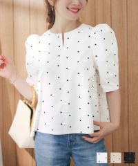 ドット刺しゅうパフ袖ブラウスLiala×PG