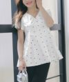 手洗い可 セットアップ対応可 水玉 かわいい 上品 きれいめ 大人カジュアル オフィス フォーマル フェミニン 体型カバー Vネック ジョイントスペース