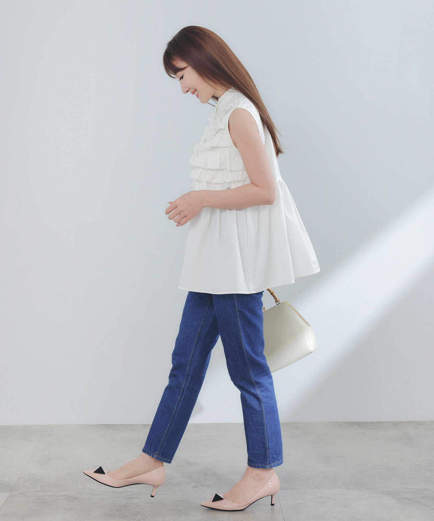 手洗い可ラウンドヘム上品きれいめエレガントフォーマルオフィスカジュアルフェミニン体型カバージョイントスペース