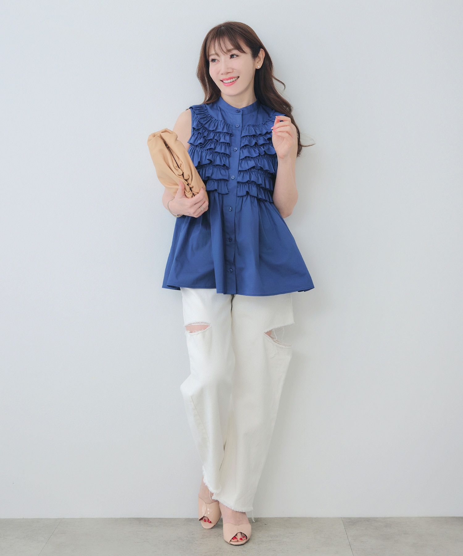 手洗い可ラウンドヘム上品きれいめエレガントフォーマルオフィスカジュアルフェミニン体型カバージョイントスペース