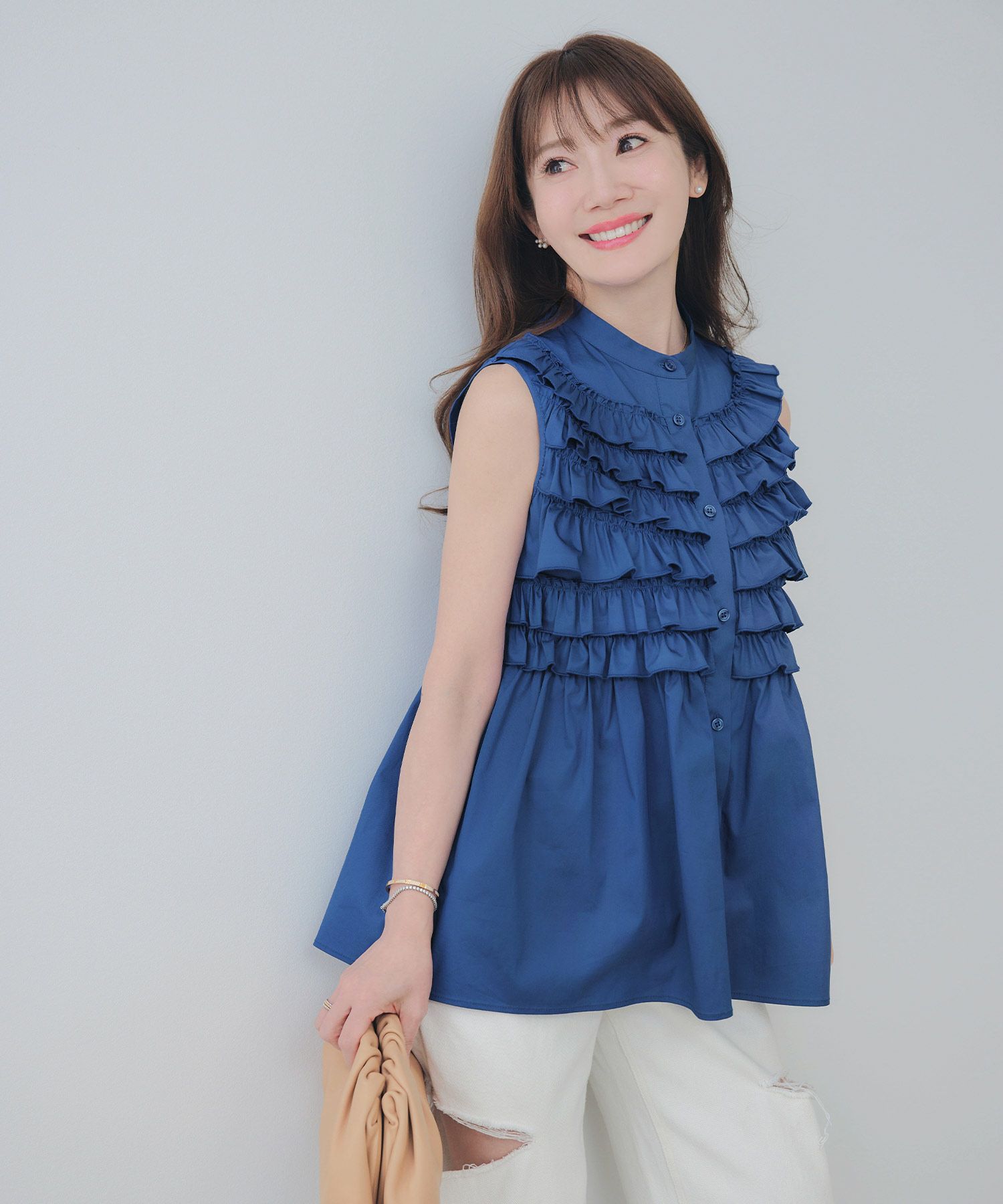 手洗い可ラウンドヘム上品きれいめエレガントフォーマルオフィスカジュアルフェミニン体型カバージョイントスペース