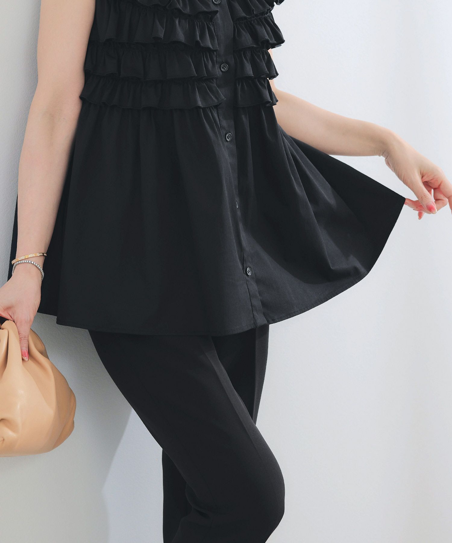 手洗い可ラウンドヘム上品きれいめエレガントフォーマルオフィスカジュアルフェミニン体型カバージョイントスペース