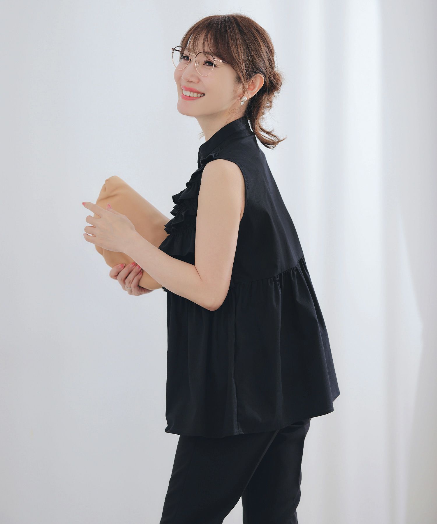 手洗い可ラウンドヘム上品きれいめエレガントフォーマルオフィスカジュアルフェミニン体型カバージョイントスペース