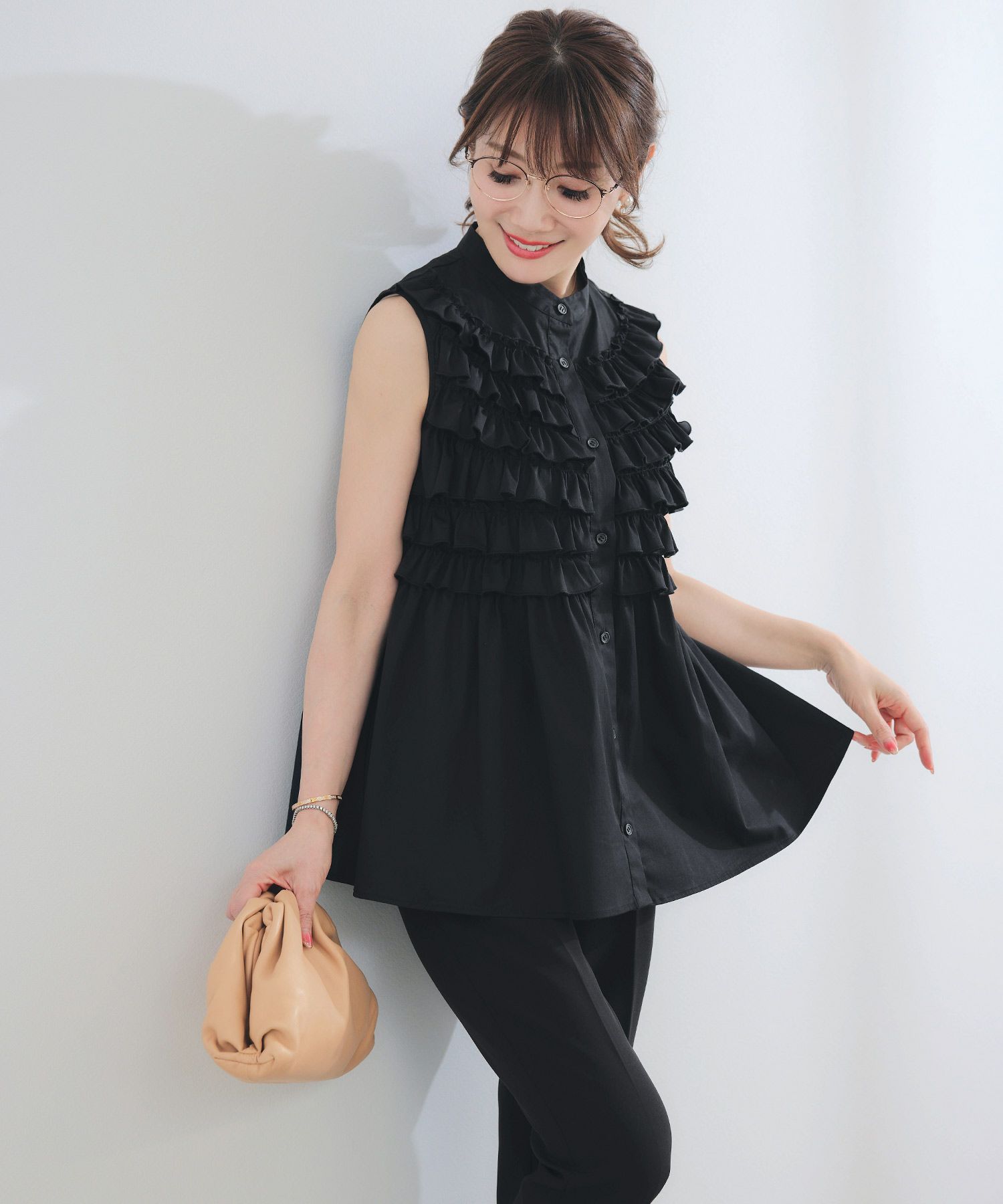 手洗い可ラウンドヘム上品きれいめエレガントフォーマルオフィスカジュアルフェミニン体型カバージョイントスペース