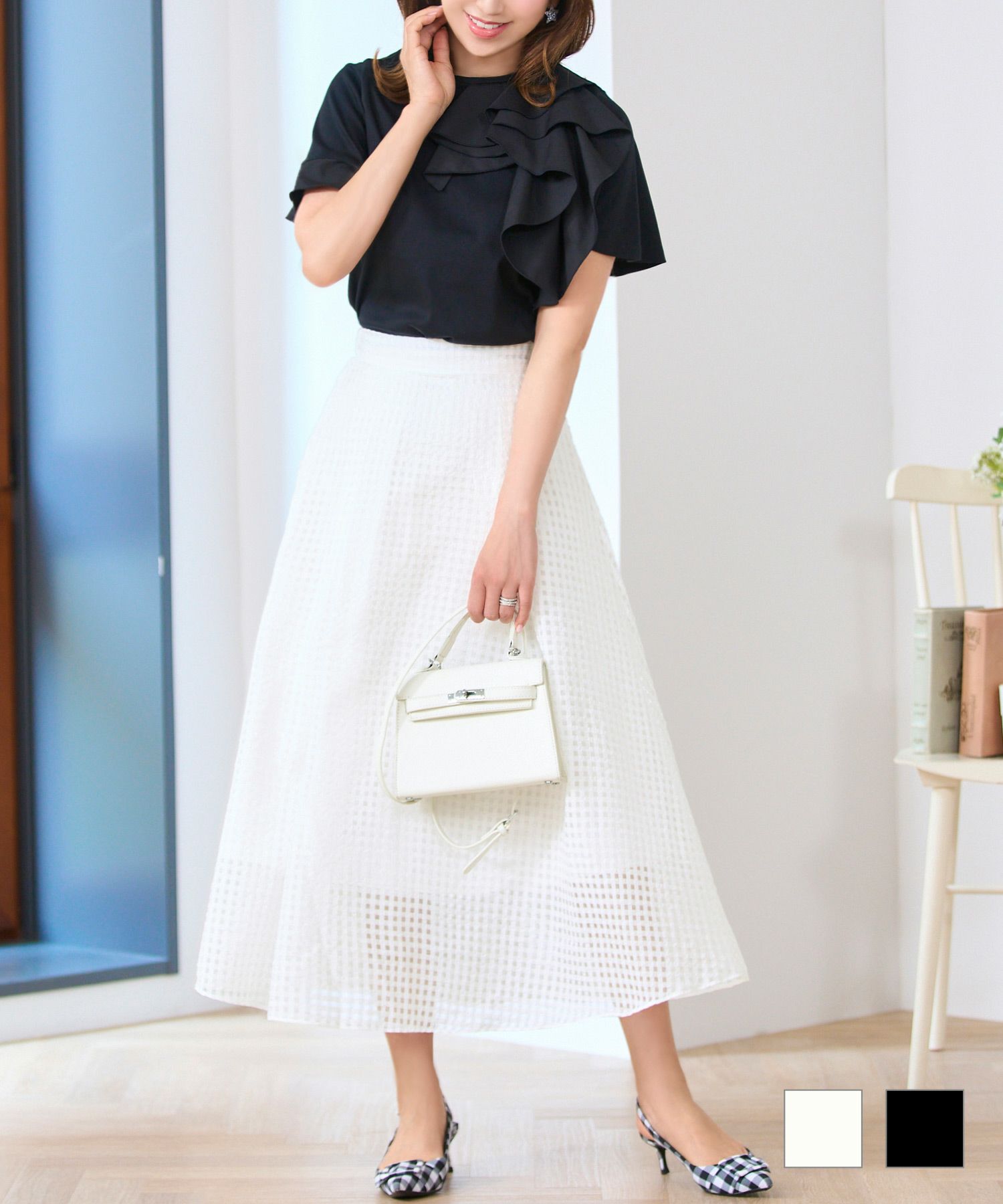 シアーギンガムワッシャースカートPrimaScherrer全2色｜psc661-0968【1】