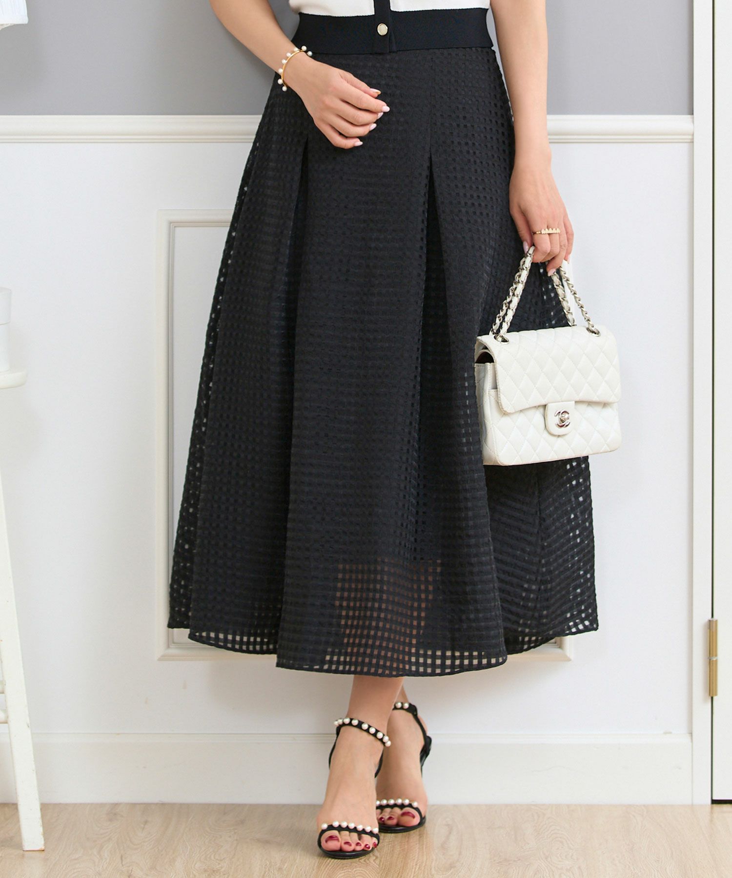 セレクトボトムススカート上品かわいいきれいめオフィス春夏秋白黒膝下フレアレディースジョイントスペース