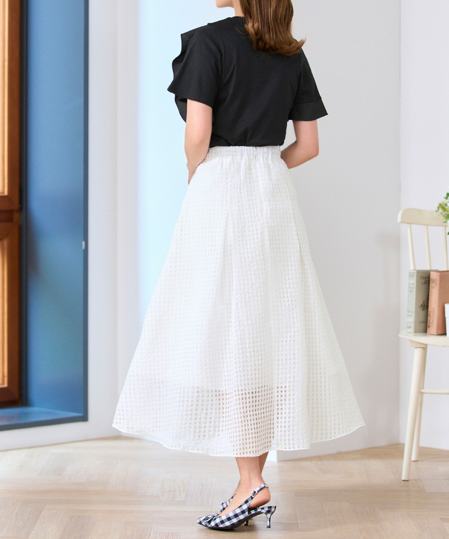 セレクトボトムススカート上品かわいいきれいめオフィス春夏秋白黒膝下フレアレディースジョイントスペース