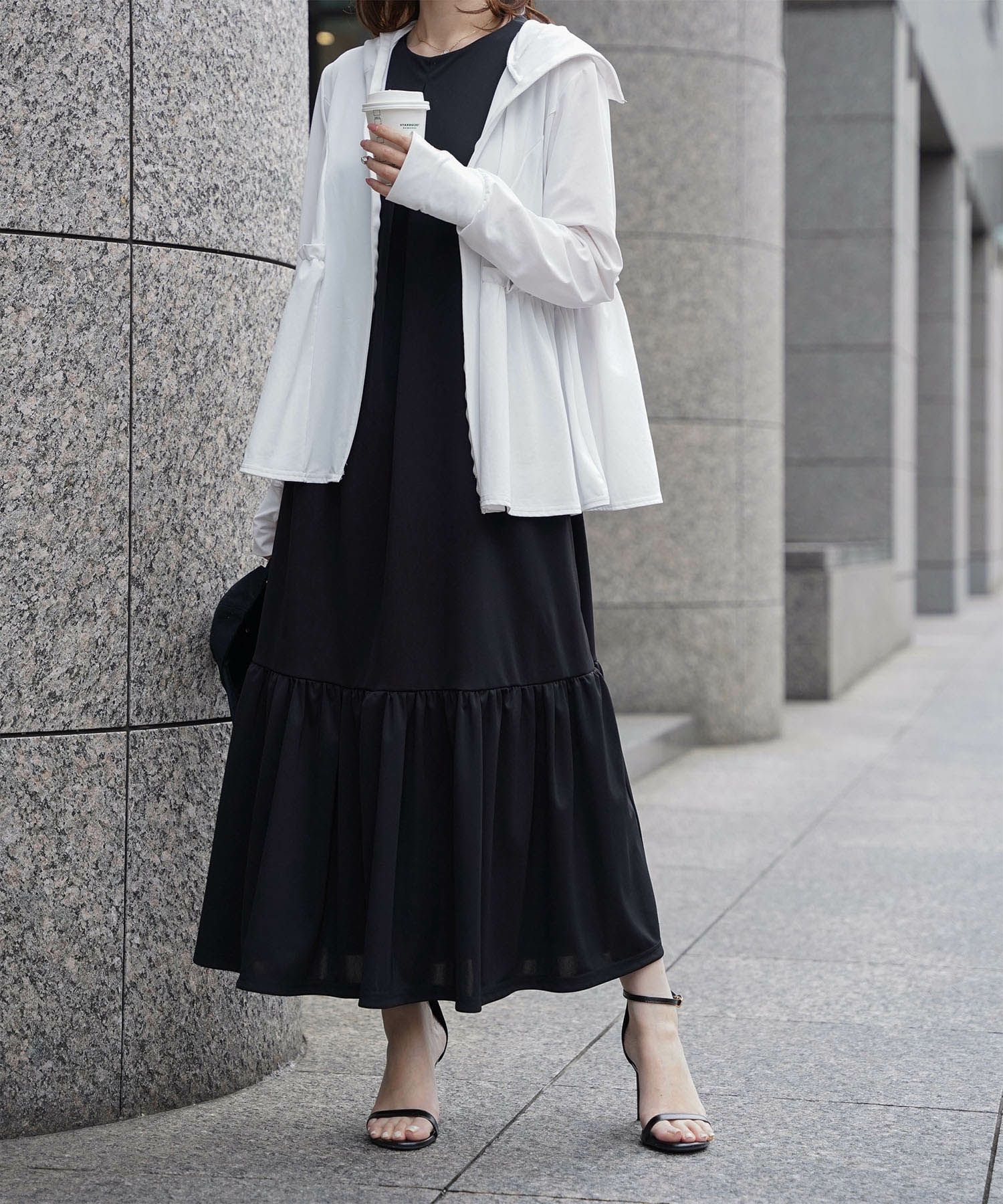 レディース マキシワンピース カップ付き インナー ノースリーブ ホワイト サックス ブラック S M