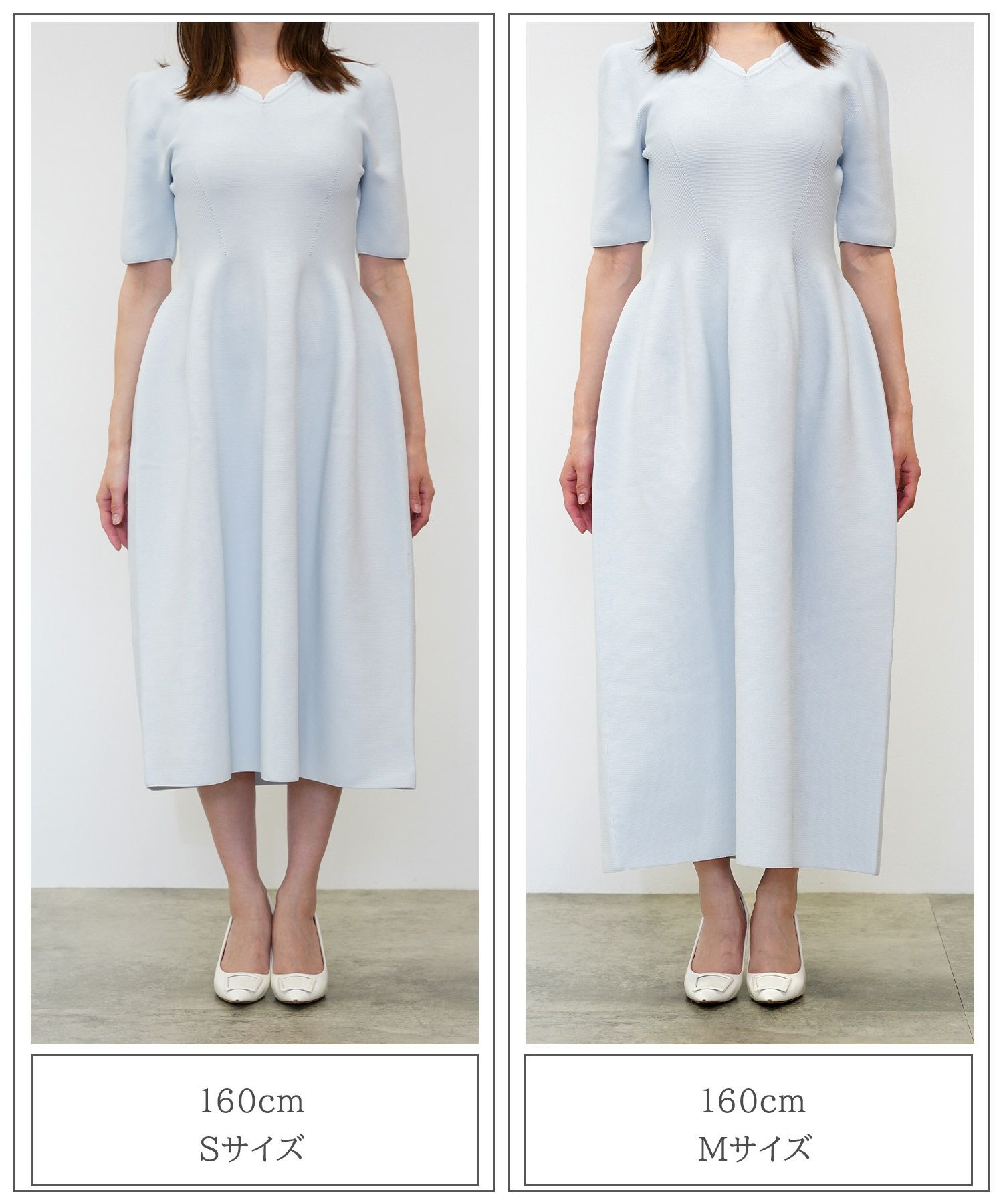 レディース ロングワンピース サマーニット スカラップ 半袖 きれいめ 上品 洗える ホワイト サックス ブラック S M