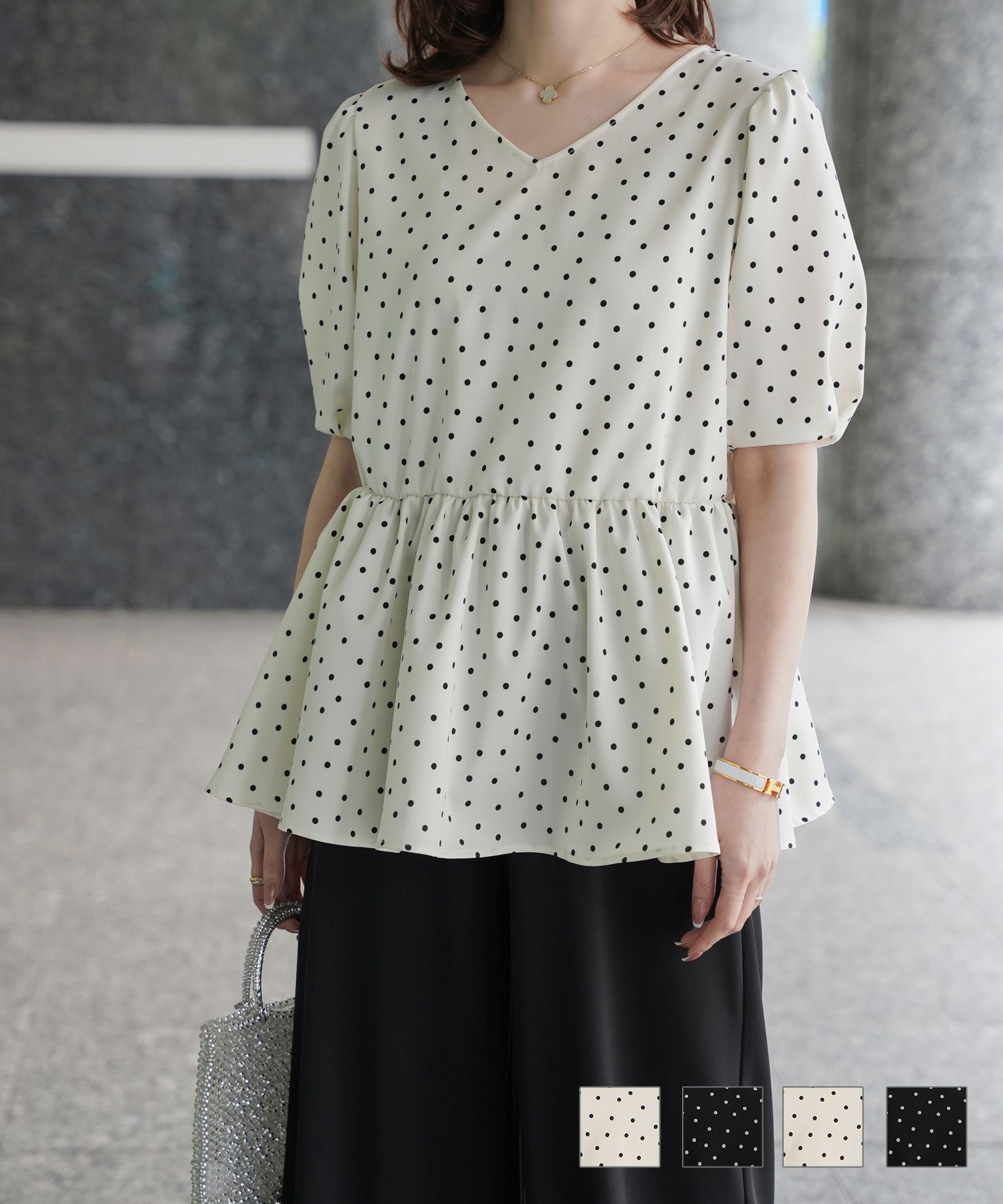 選べる ネックデザイン ブラウス HUIT ホワイト ブラック