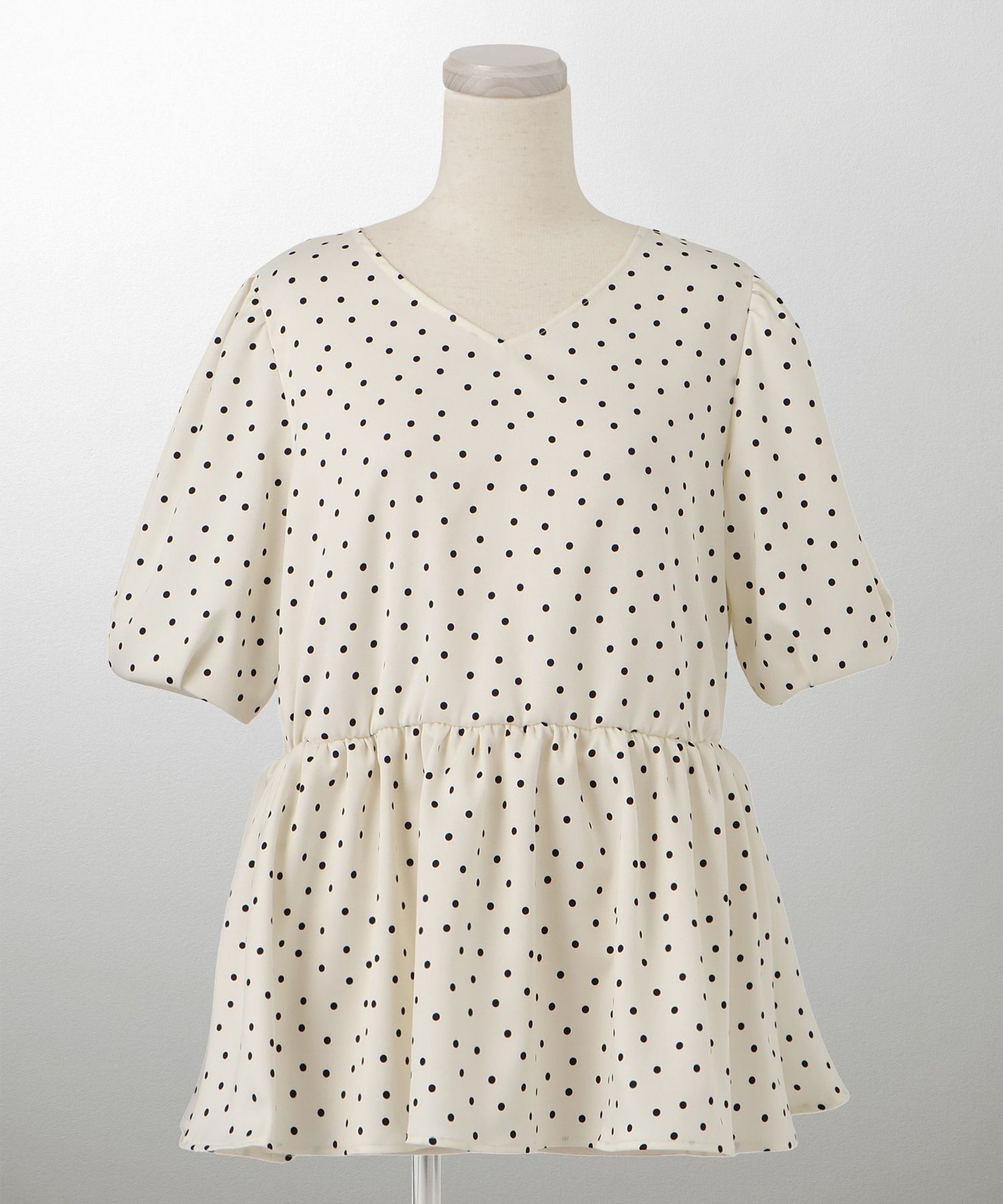 レディース ブラウス 2way ドット ペプラム きれいめ 洗える ホワイト ブラック