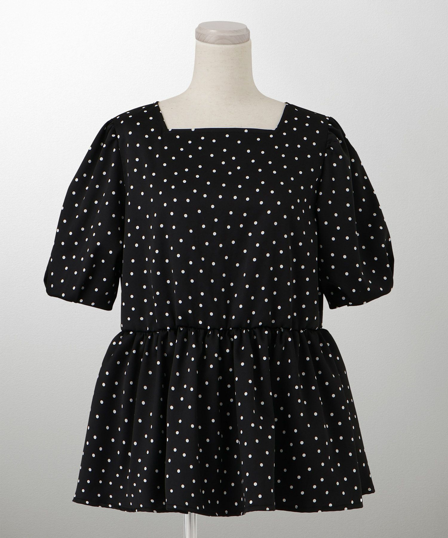 レディース ブラウス 2way ドット ペプラム きれいめ 洗える ホワイト ブラック