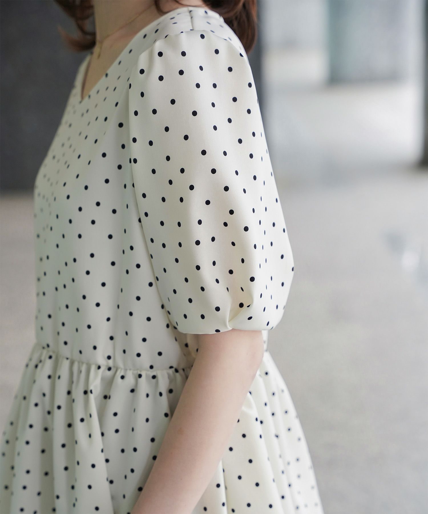 レディース ブラウス 2way ドット ペプラム きれいめ 洗える ホワイト ブラック