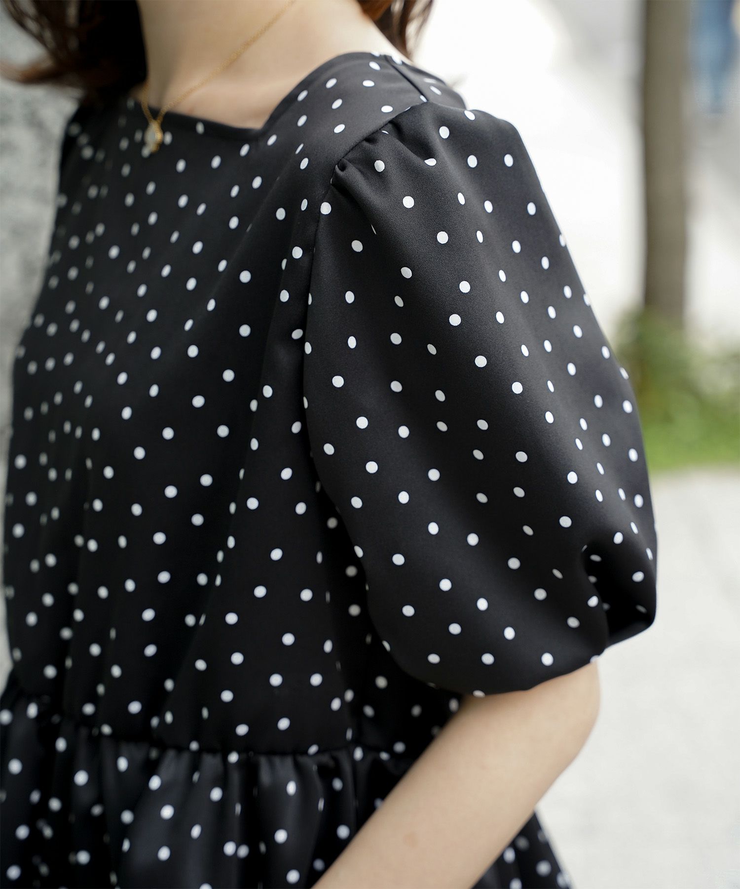 レディース ブラウス 2way ドット ペプラム きれいめ 洗える ホワイト ブラック