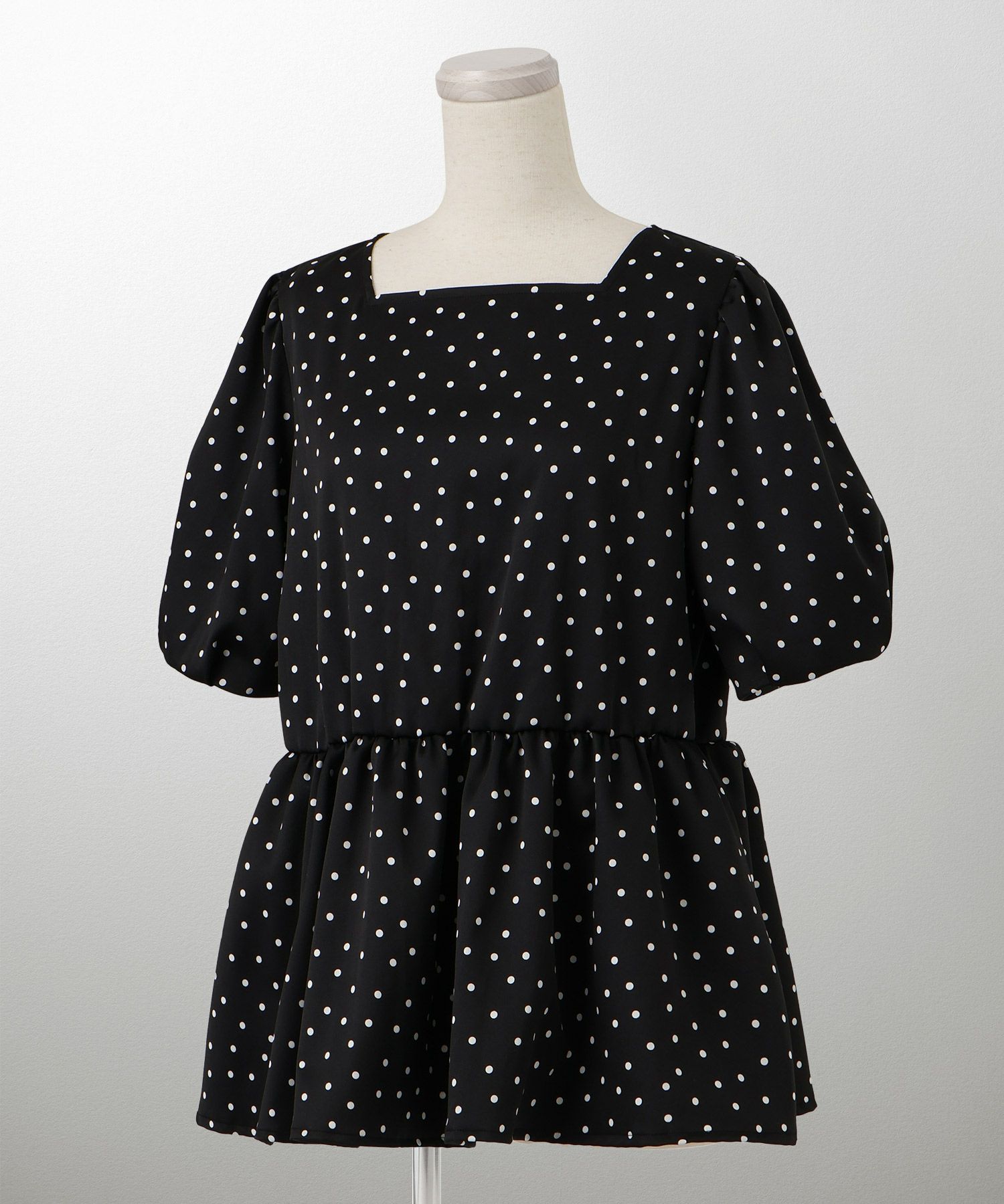 レディース ブラウス 2way ドット ペプラム きれいめ 洗える ホワイト ブラック