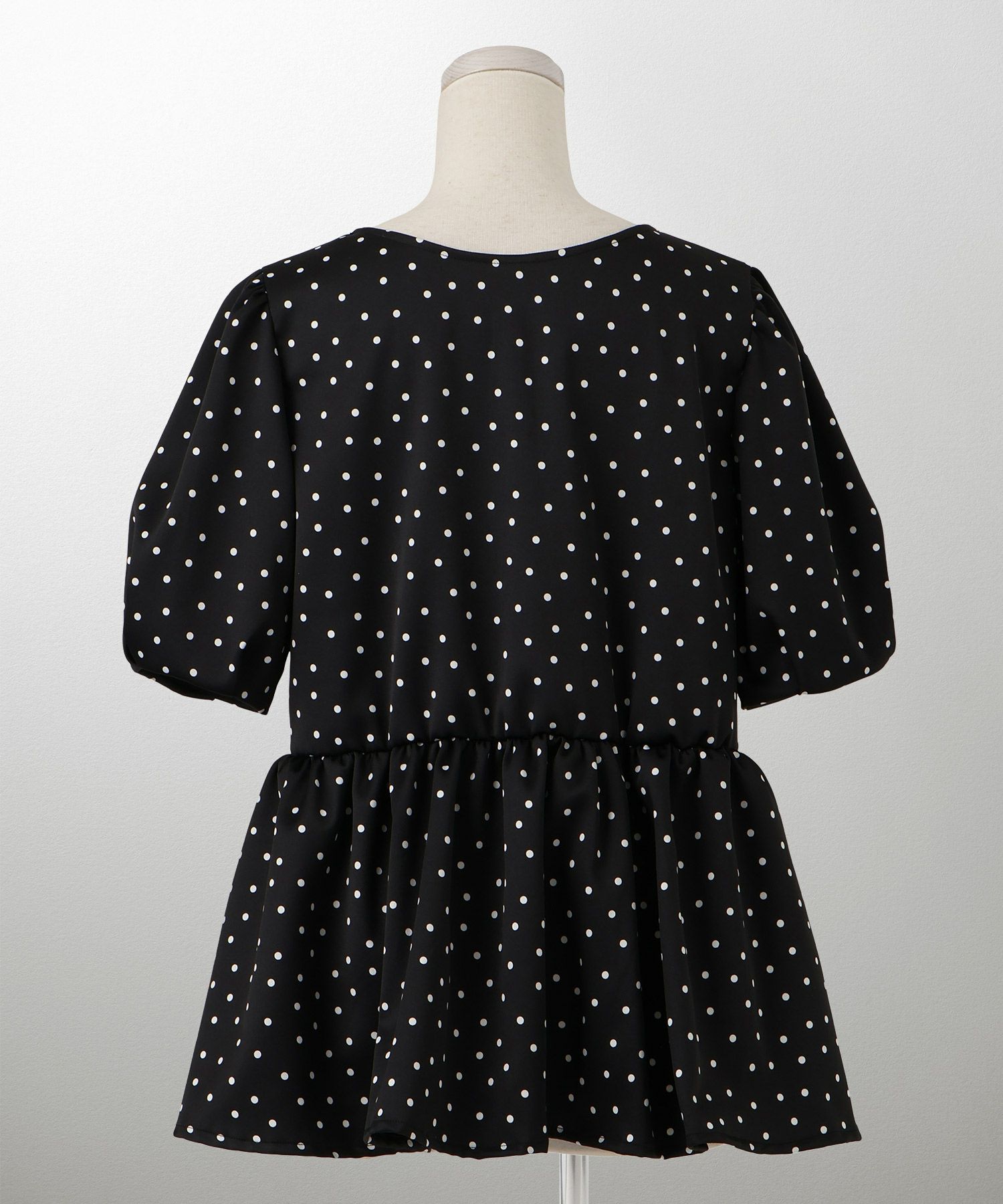 レディース ブラウス 2way ドット ペプラム きれいめ 洗える ホワイト ブラック