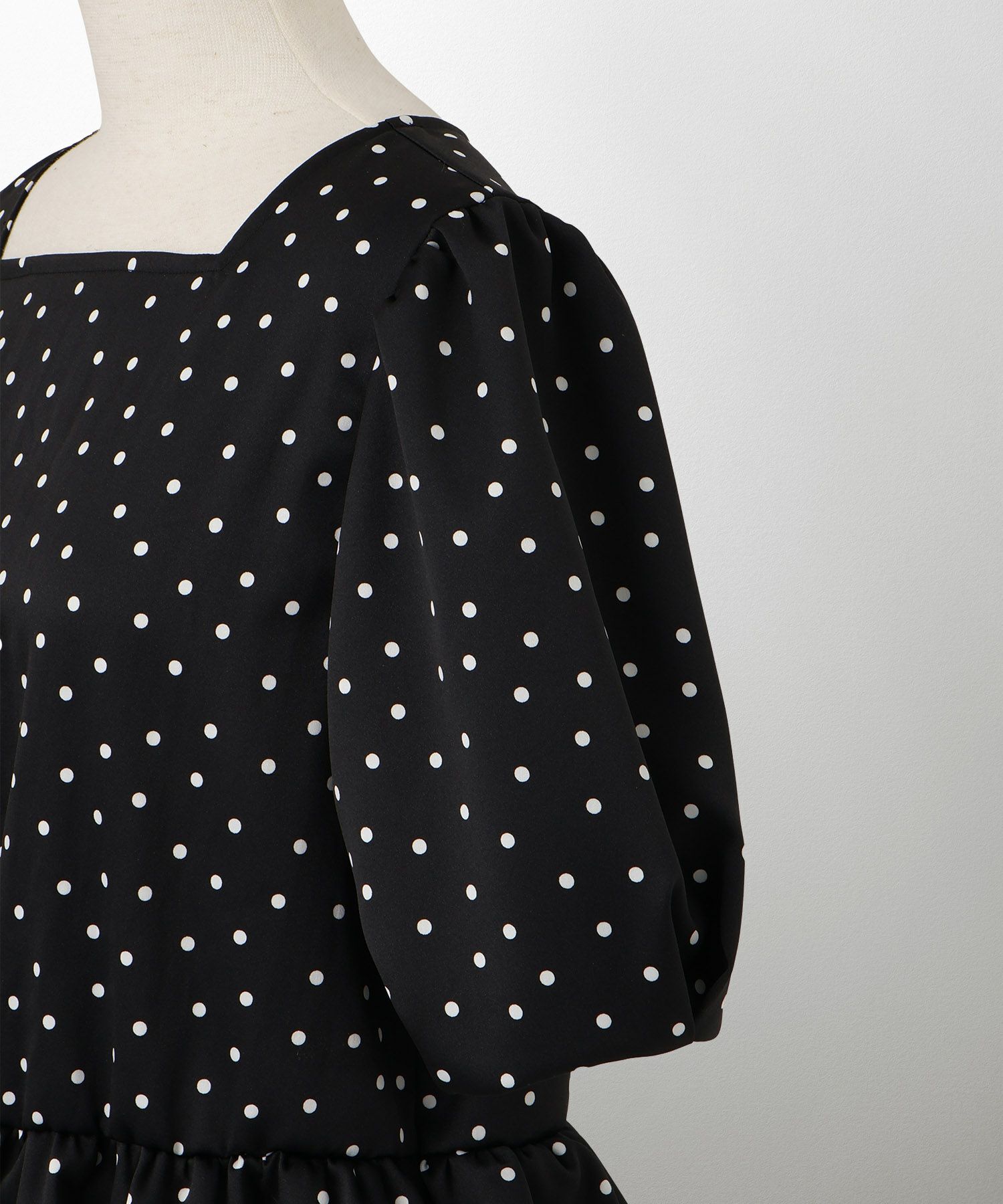 レディース ブラウス 2way ドット ペプラム きれいめ 洗える ホワイト ブラック