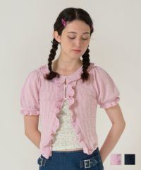 カーディガン/トップス/ニット/半袖/ピンク