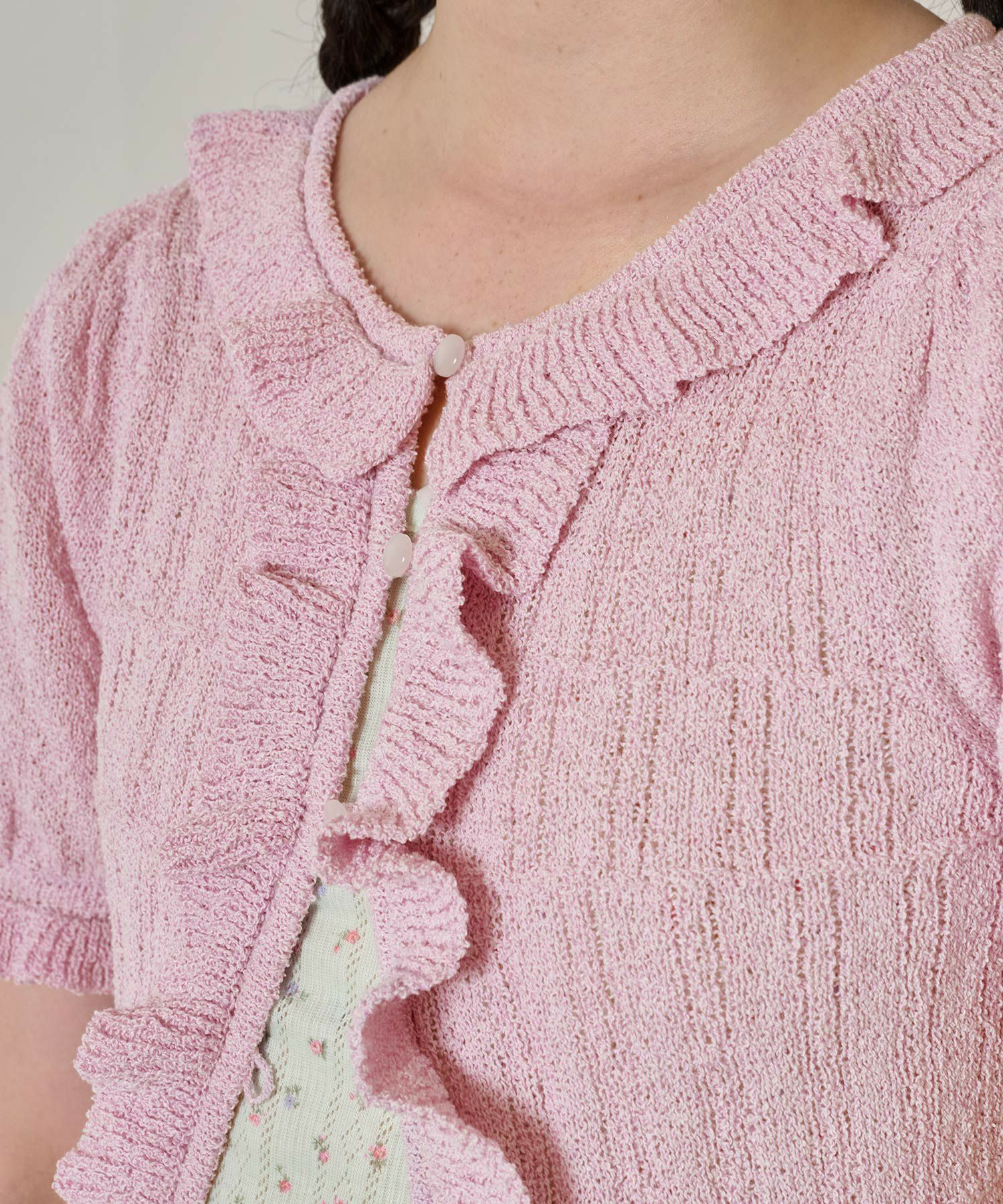 カーディガン/トップス/ニット/半袖/ピンク