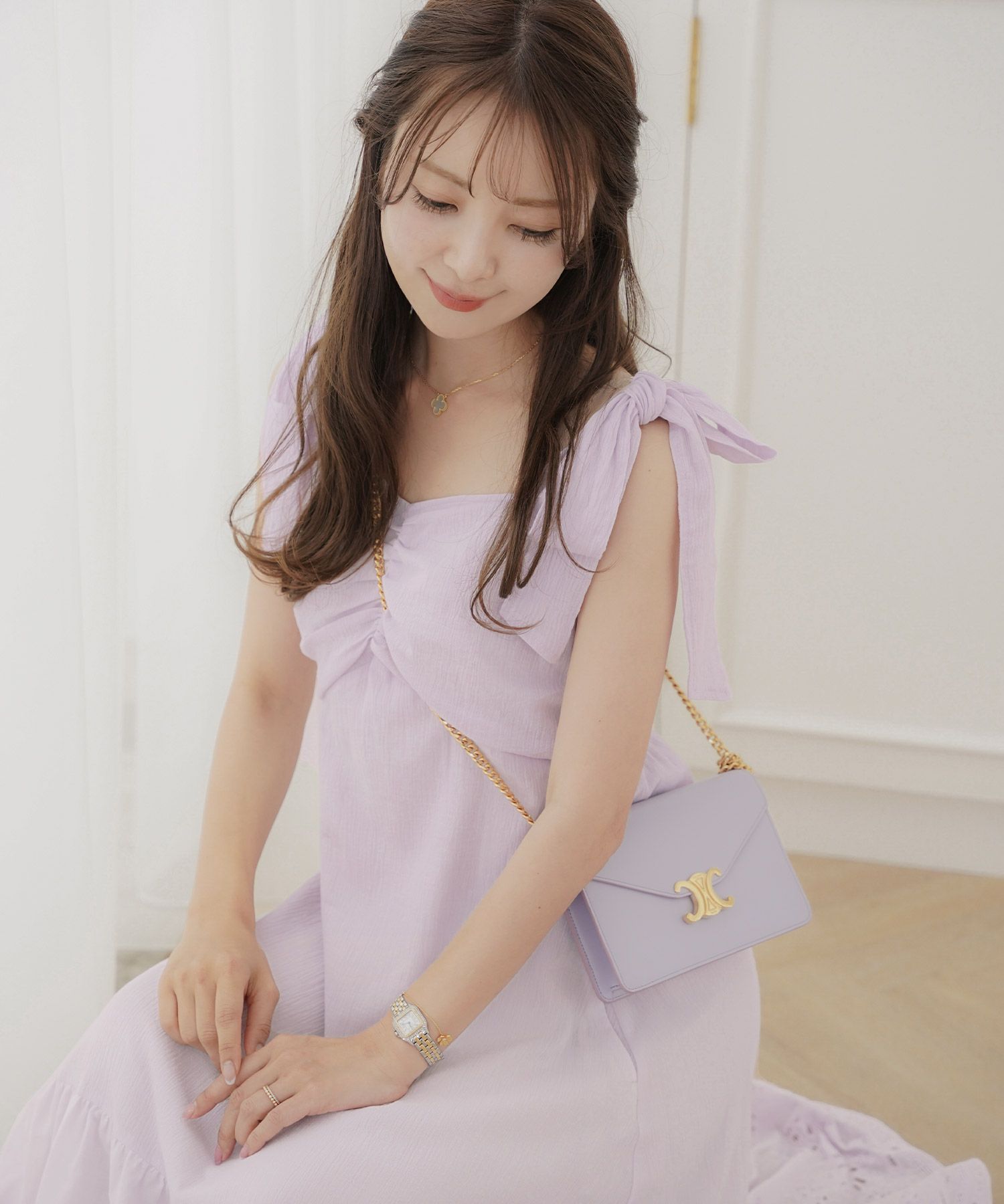 レディース/ワンピース/コットンワンピース/レースワンピース/花柄/春/夏/秋/レイヤード/ノースリーブ/キャミワンピース/ラベンダー/ミント/ピンクベージュ/ホワイト/可愛い/上品/フェミニン/カジュアル/エレガント/ヘルシー/綿/レース/ゴム入り