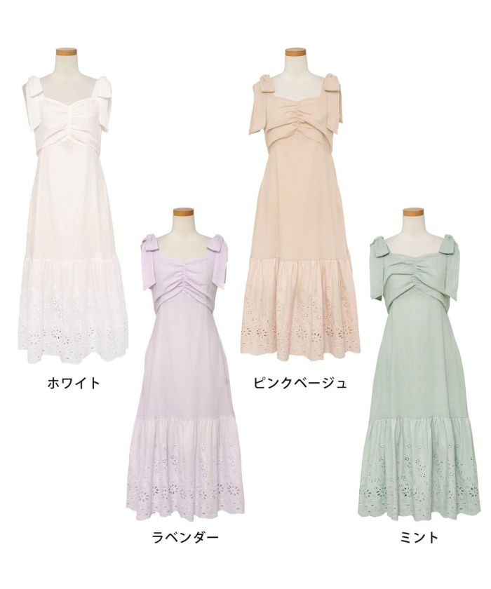 【美品】肩リボン コットンレース コンビ キャミワンピース ヴァニレ 肩リボン コットンレース コンビ キャミワンピース le reve