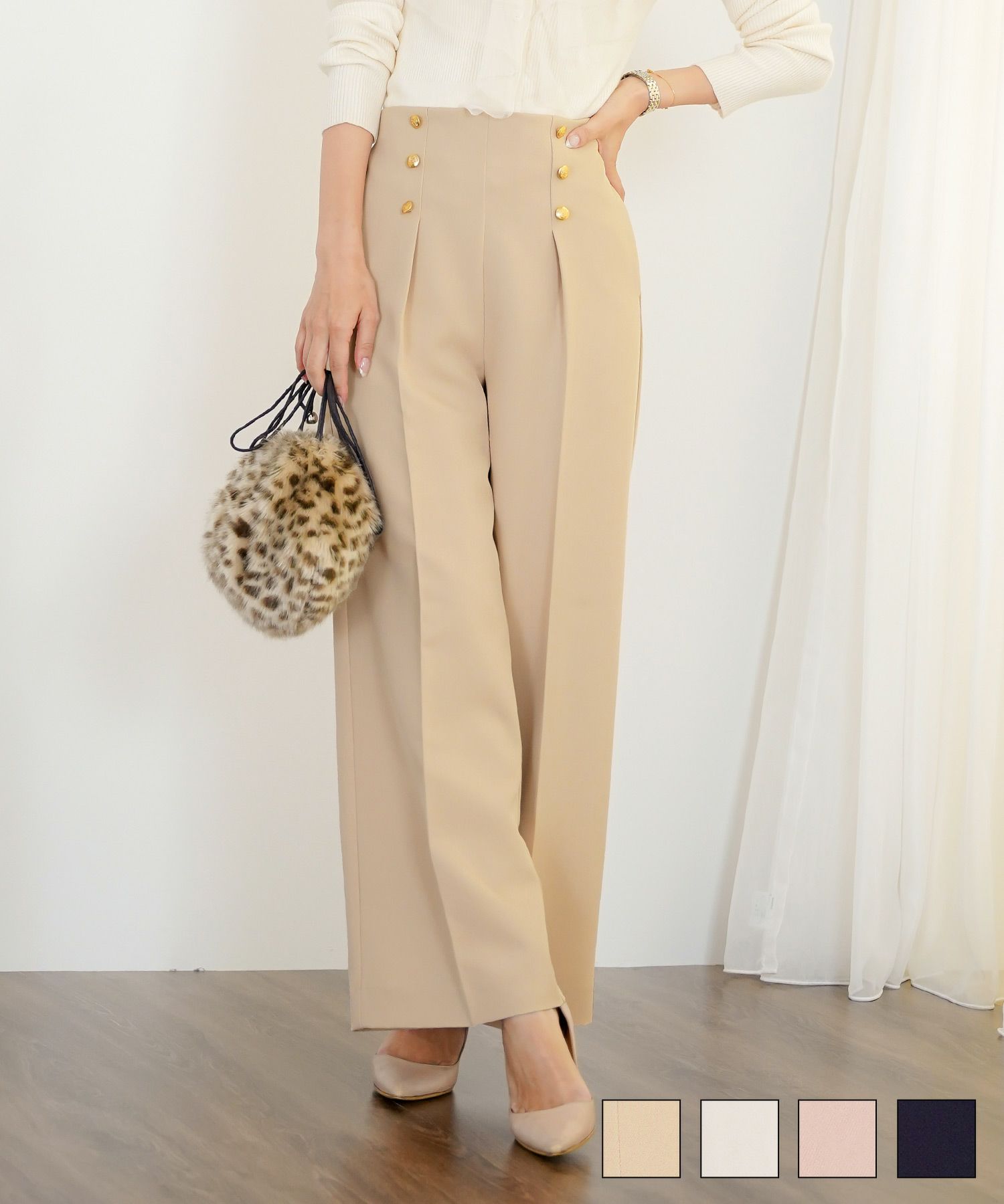 マリンワイドパンツlerevevanillerアイボリー/ピンク/ネイビー