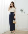 レディース/ボトムス/パンツ/ワイドパンツ/マリンパンツ/ゴールド/ボタン/ポケット/美脚/脚長/体型カバー/フルレングス/オールシーズン/夏/春/秋/冬/センタープレス/タック/ハイウエスト/アイボリー/ピンクベージュ/ネイビー