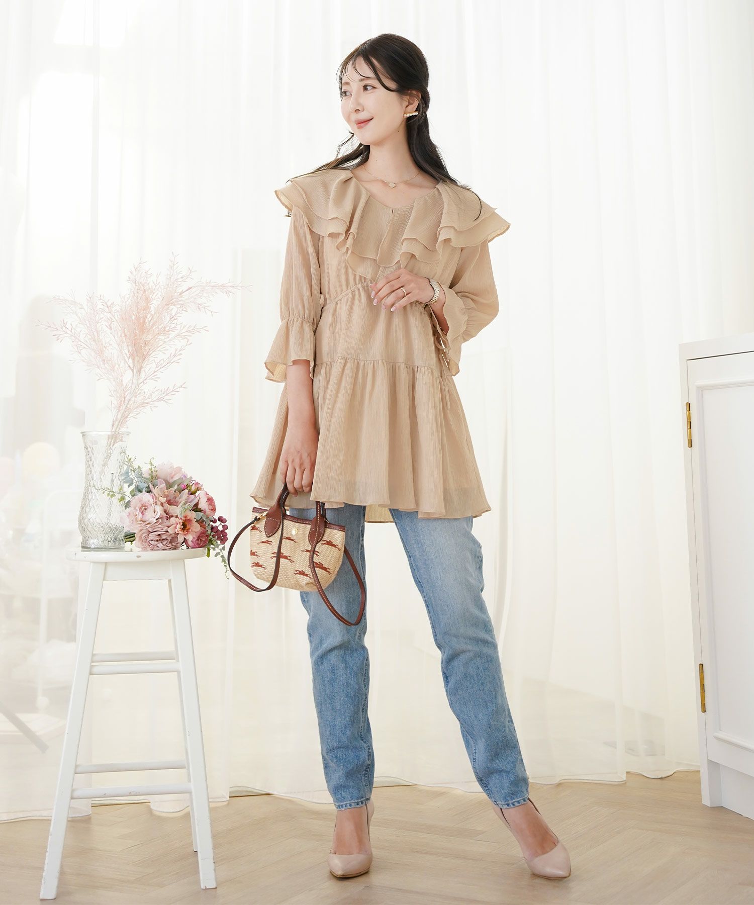 ラッフルフリル コットン チュニック ブラウス le reve vaniller 全3色  