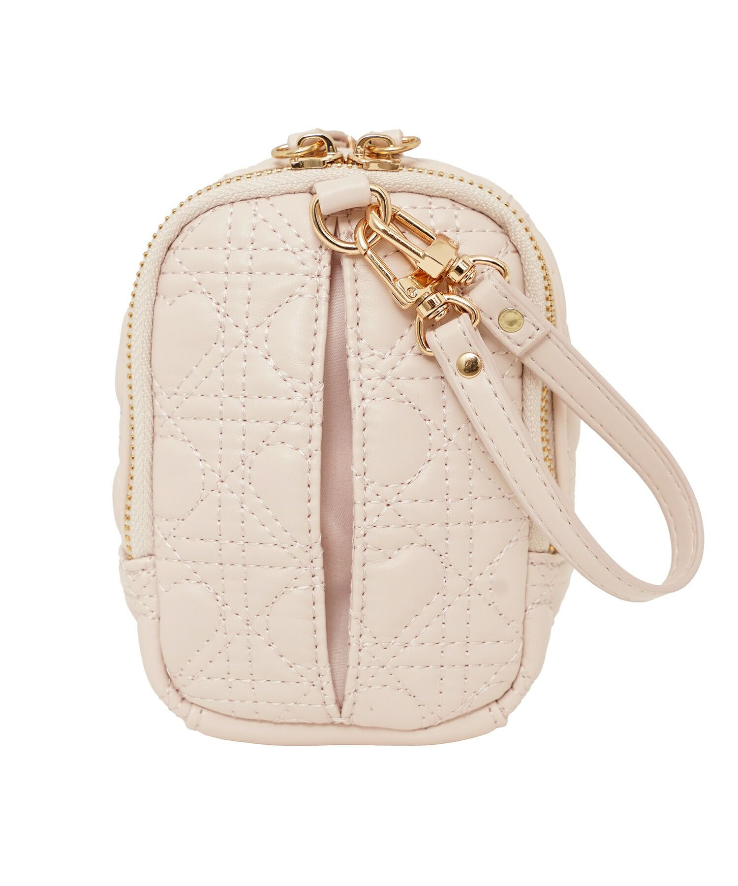 レディース/小物/ポーチ/グッズ/ケース/ティッシュ/ティッシュポケット/ミニ/小さい/ハートキルティング/人気/ヒット/シリーズ/ゴムバンド/ファスナー/吊り下げ/引っ掛け/ストロベリーミルク/ブラック/ピンク/エチケットポーチ/サニタリーポーチ