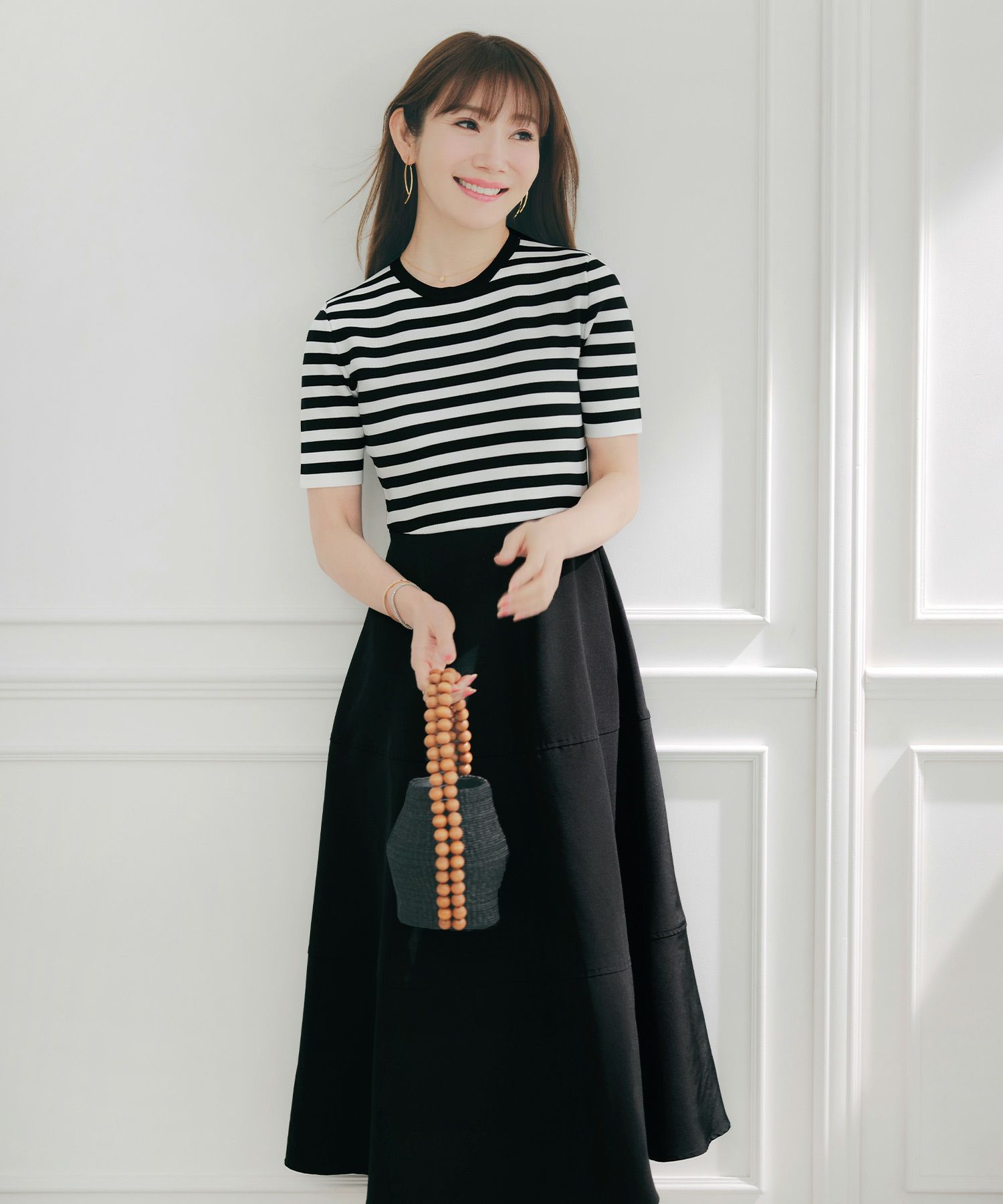 手洗い可上品きれいめボーダー柄大人可愛いオフィスカジュアルフェニミンオフィス白黒ジョイントスペース