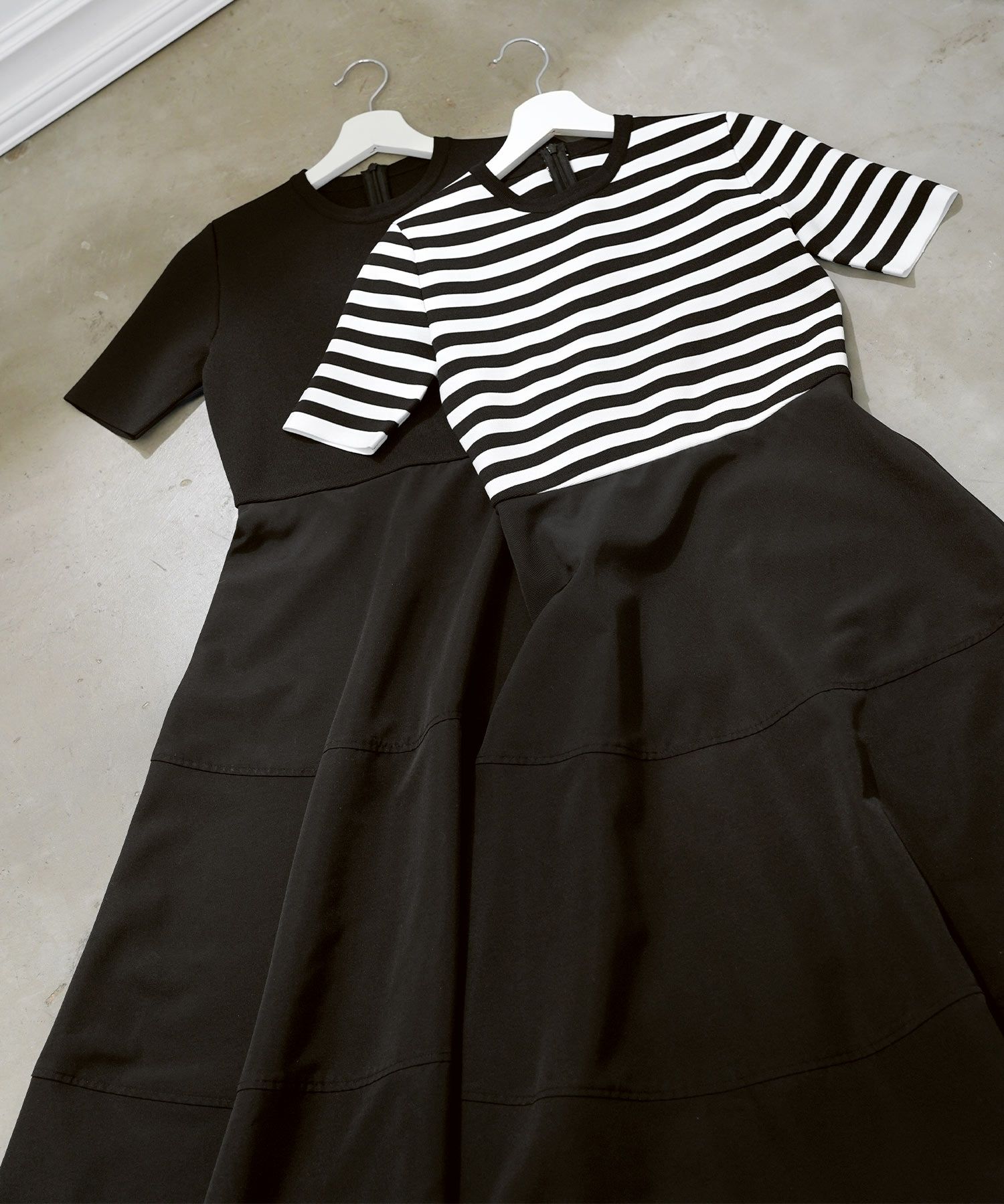 手洗い可上品きれいめボーダー柄大人可愛いオフィスカジュアルフェニミンオフィス白黒ジョイントスペース