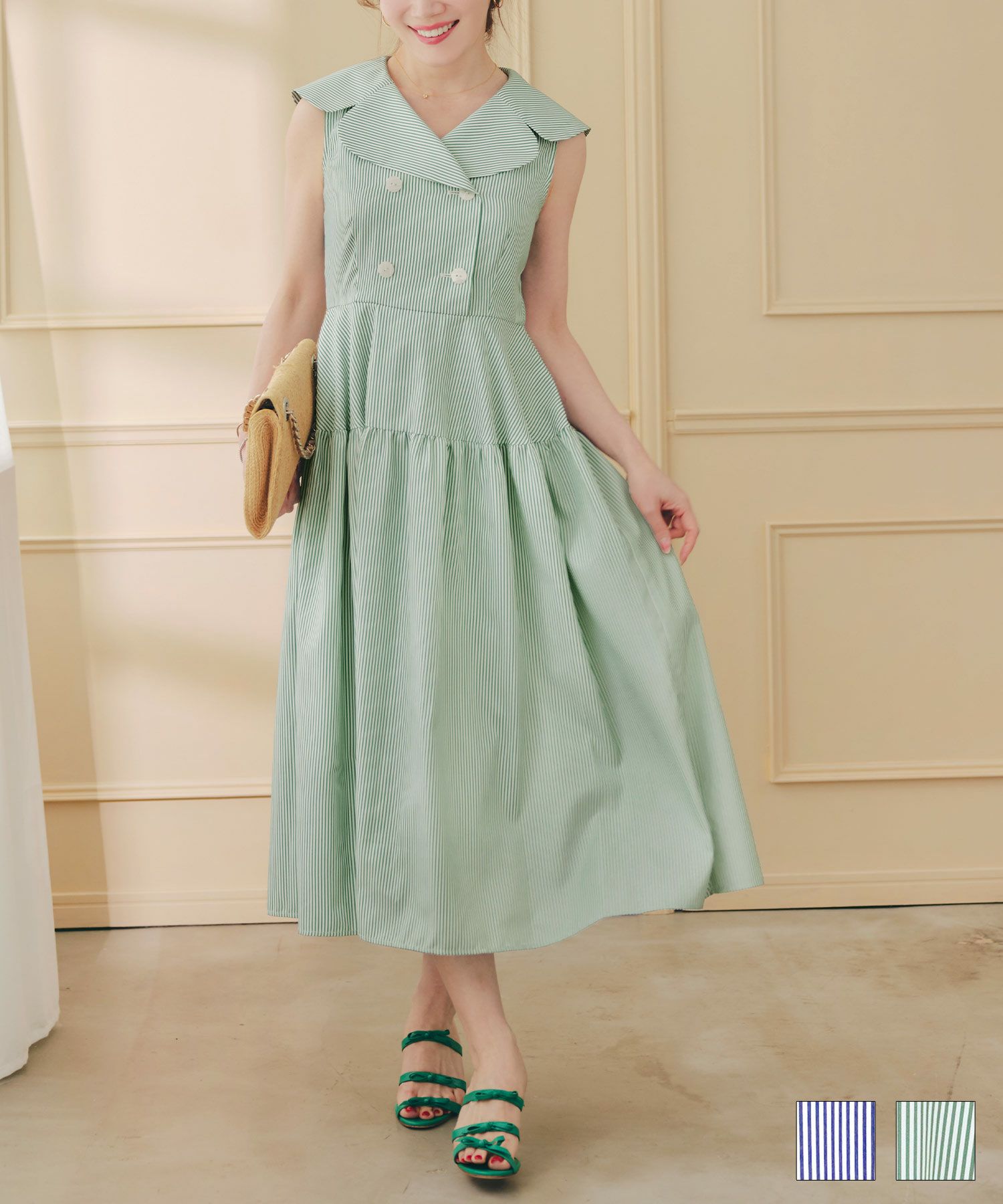 BIGカラーノースリーブストライプワンピースLiala×PG