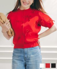 リボン付きニットカーディガン半袖Liala×PG