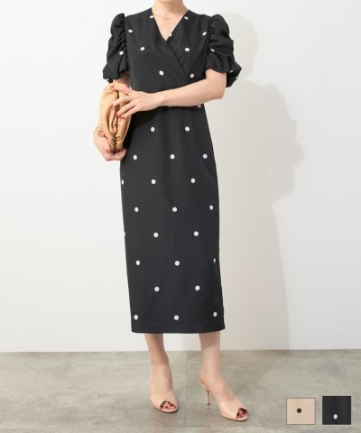 カシュクール ワンピース ポルカドット 半袖 ロング 韓国 nr8620 カシュクール ワンピース ポルカドット 半袖 ロング 韓国 nr8620