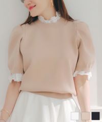 ネック&袖レースフリルニットLiala×PG