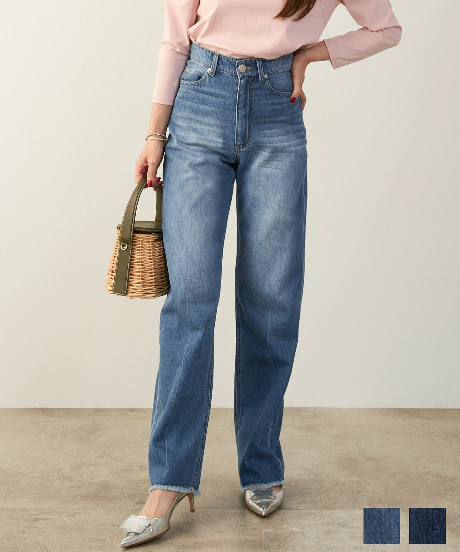 ストレートデニムハイウエストパンツLiala×PG