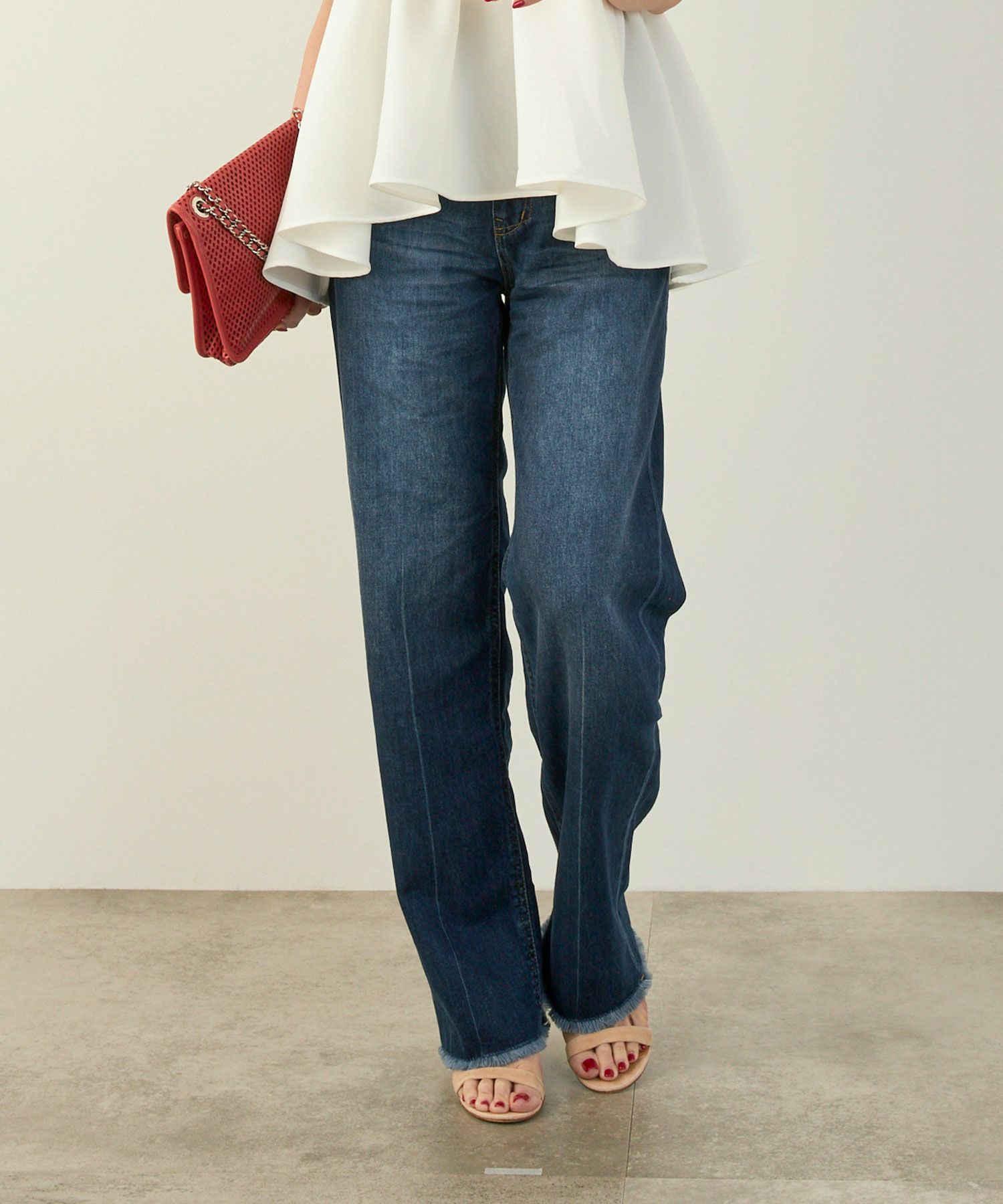 手洗い可かわいい上品きれいめ大人カジュアルセンタープレスフリンジオールシーズンロングシンプル美脚ジョイントスペース