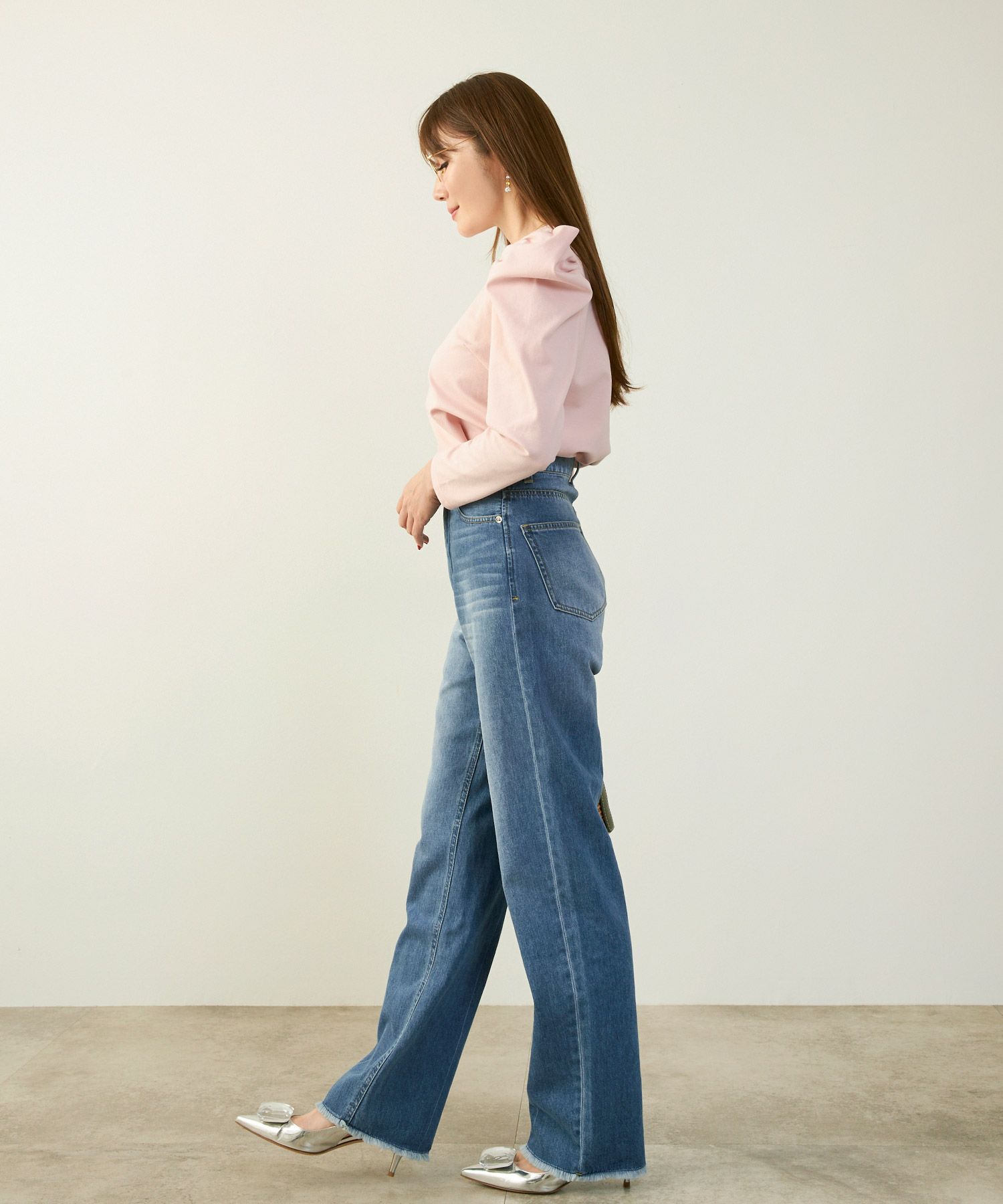 手洗い可かわいい上品きれいめ大人カジュアルセンタープレスフリンジオールシーズンロングシンプル美脚ジョイントスペース